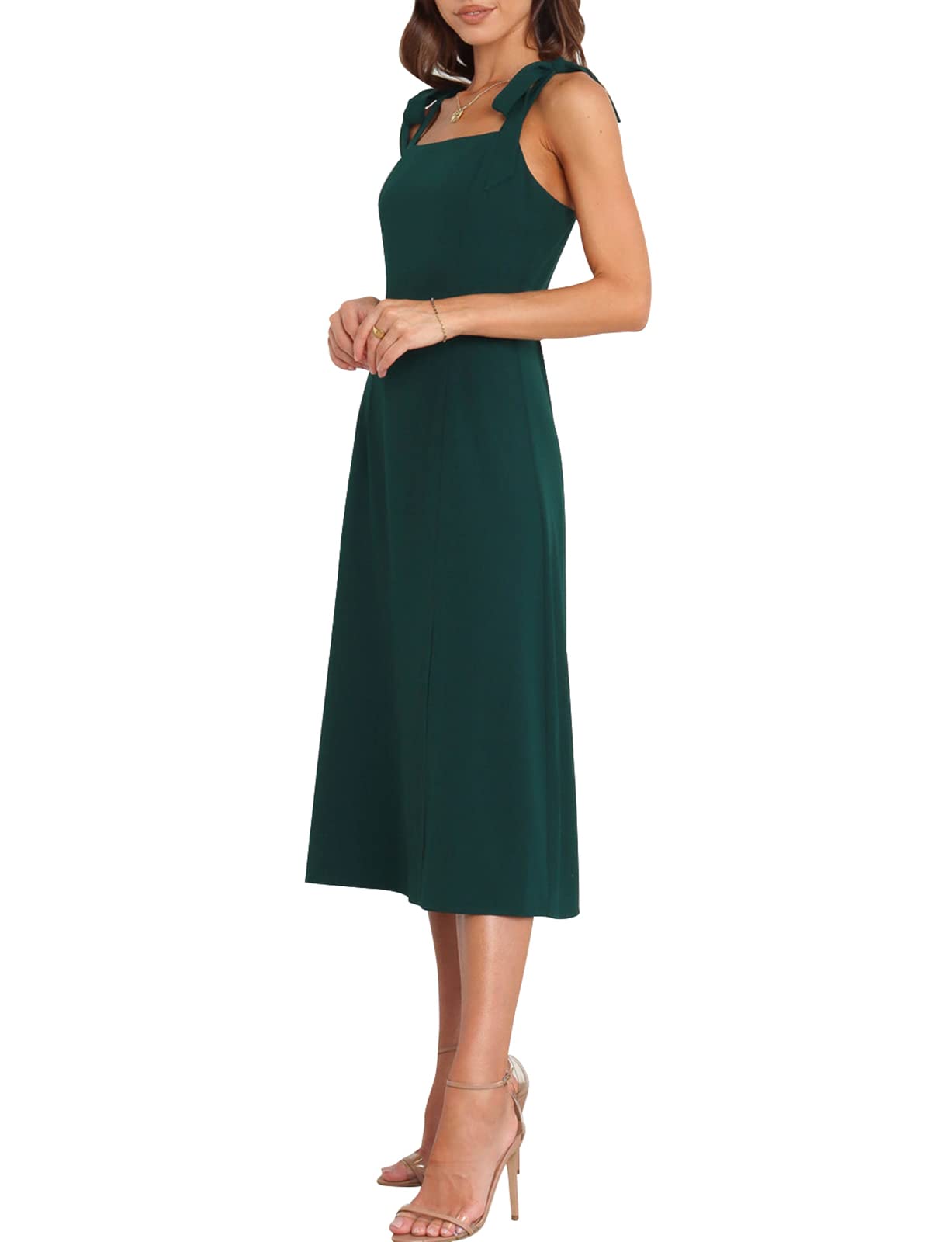 Elegant Square Neck Bridesmaid Dress for Women - Split Midi Formal Cocktail Party Gown for Wedding Guest, Bridal Shower, Evening Events & Special Occasions