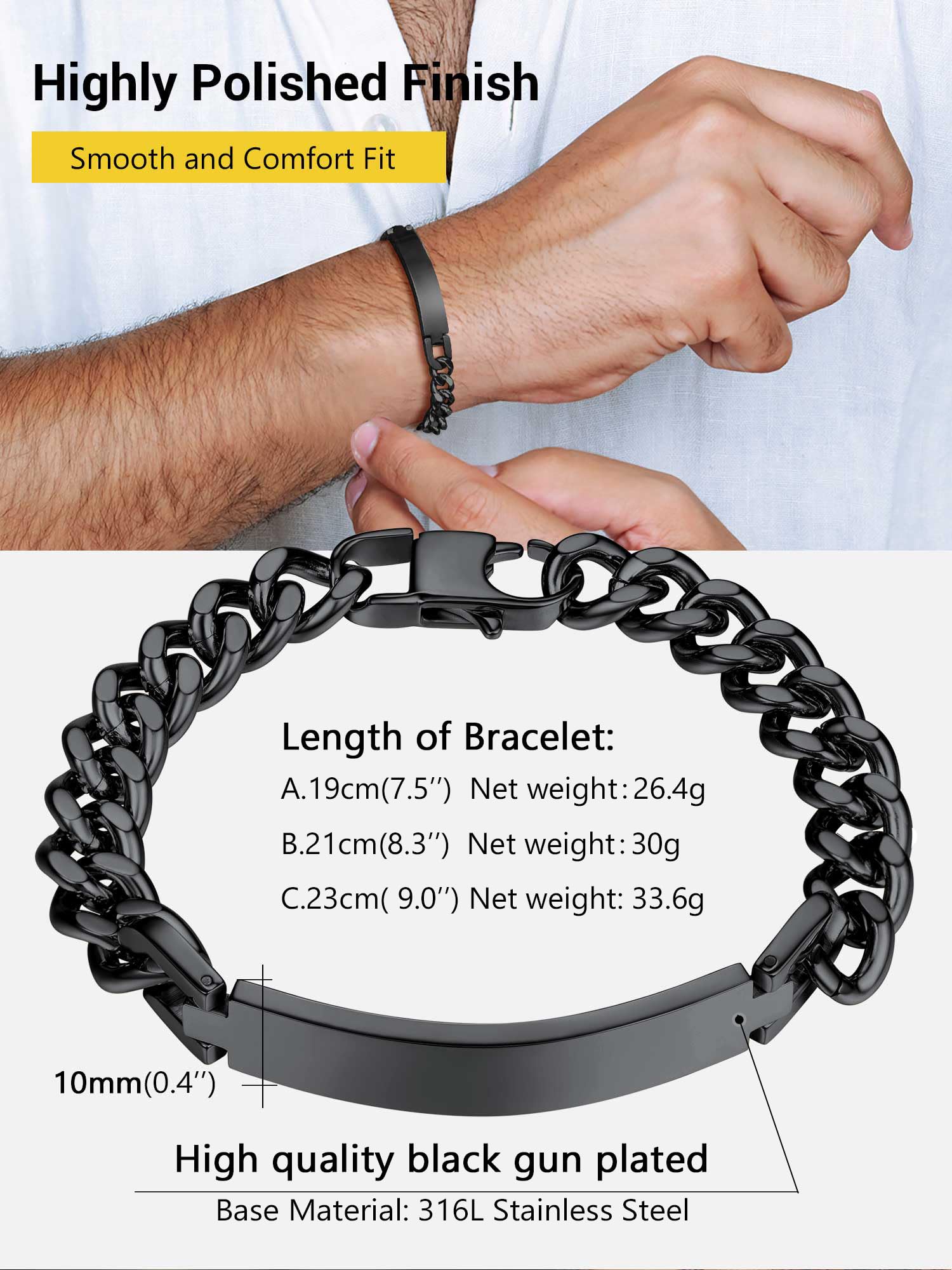 Custom Engraved Stainless Steel Bracelets for Men & Women - Personalized Name, Date, Initial, Quote ID Bracelet - 7.5