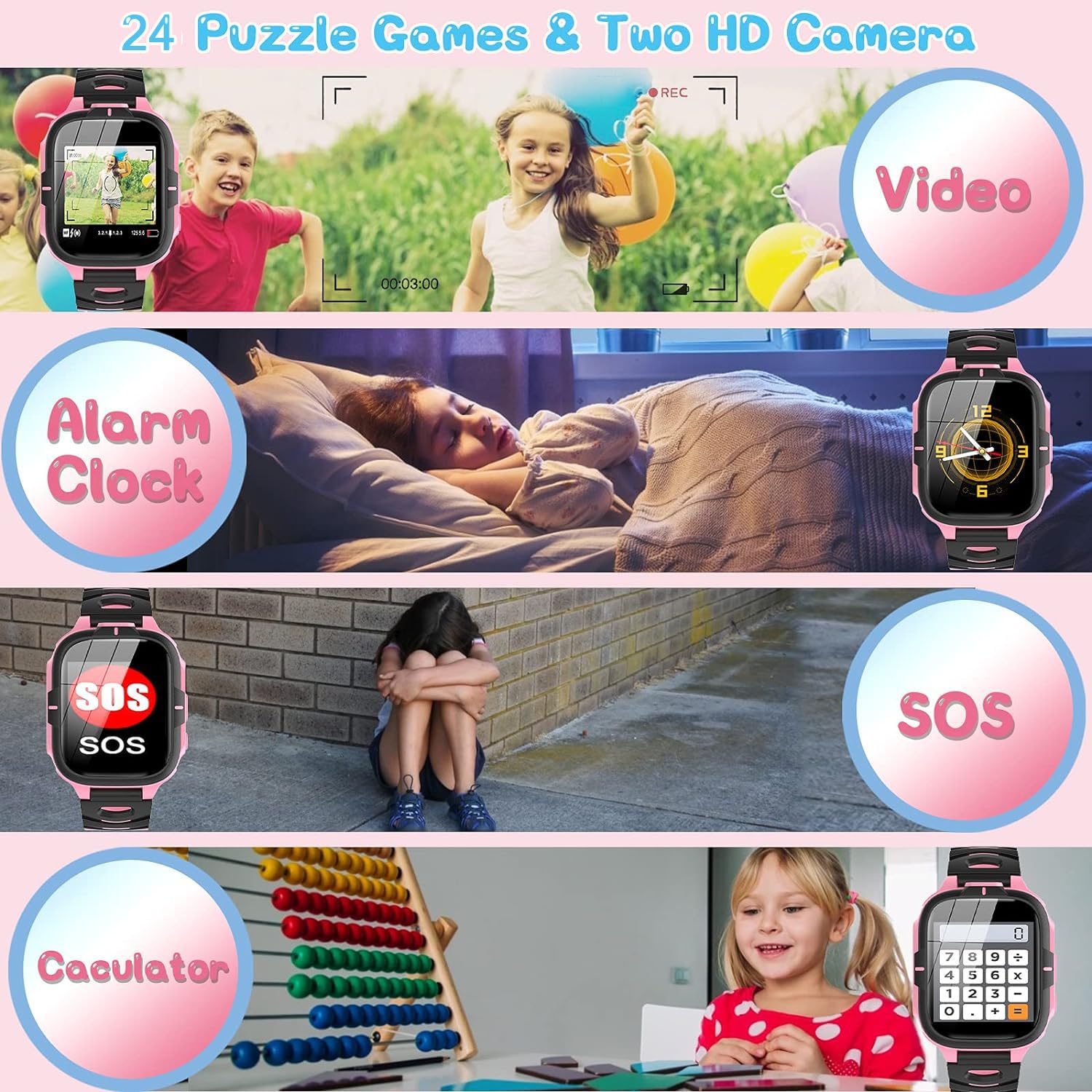 ELEJAFE Kids Smart Watch for Boys & Girls - 2 Cameras, Video, 16 Games, SOS Call, Flashlight, MP3 Player, Alarm Clock | Perfect Birthday Gift for Ages 3-12 | Ideal for Outdoor Play, School Safety & Parent-Child Communication