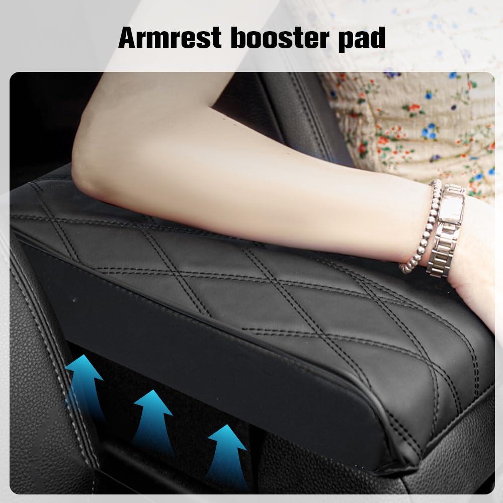 Premium Leather Car Armrest Cover with Memory Foam Padding - Universal Waterproof Center Console Protector for SUV, Truck & Sedan - Comfort Upgrade for Long Drives & Daily Commutes (Black)