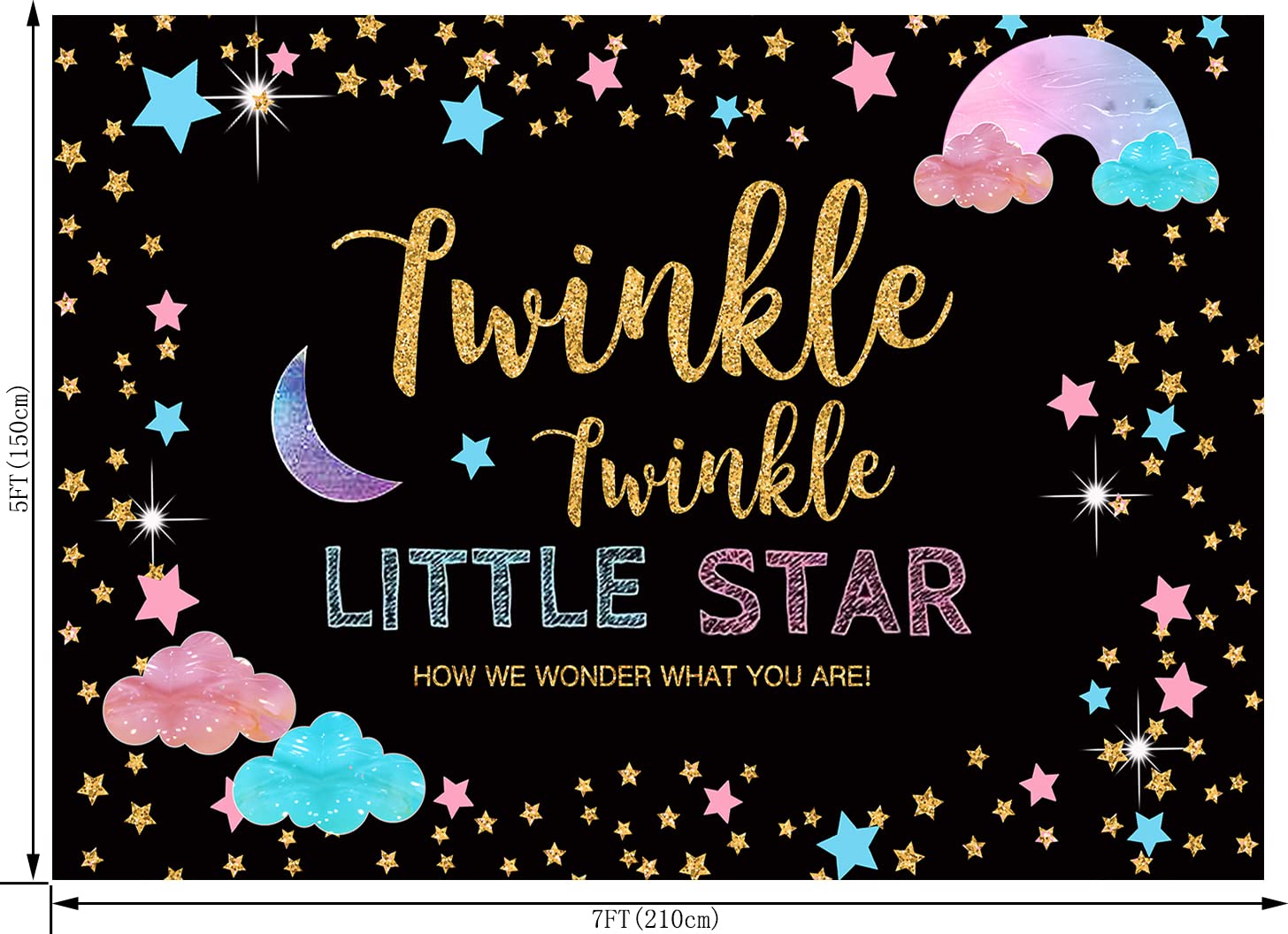 7x5FT Twinkle Star Gender Reveal Backdrop - Pink & Blue Cloud Moon Design for Baby Shower, Neutral Nursery Decor (CEM156B) | Perfect for Gender Reveal Parties, Baby Showers & Nursery Wall Decorations