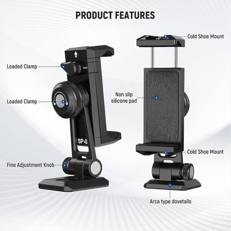 Neewer SP 02 Smartphone Tripod Mount Adapter with Arca QR Base - Universal Phone Holder for DSLR Tripods, Perfect for Vlogging, Live Streaming & Photography