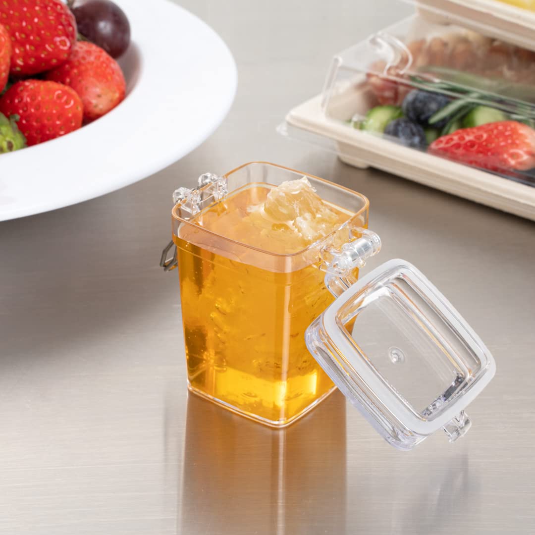 10-Pack 2.7oz Clear Plastic Clamp Lid Mason Jars with Airtight Seal - Perfect for Storing Spices, Sauces, Condiments & Meal Prep - Ideal for Restaurants, Catering & Home Canning