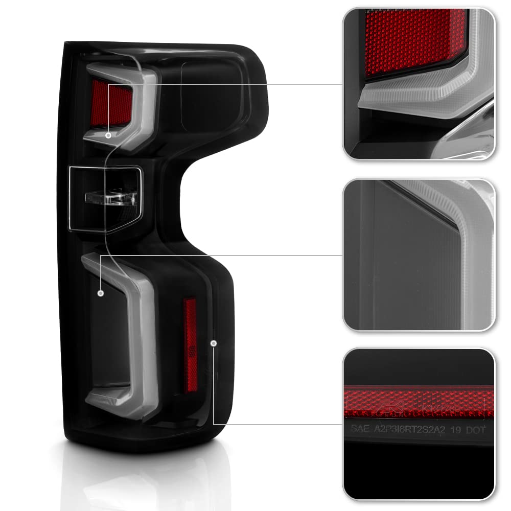 ACANII Black LED Tube Tail Lights Brake Lamps for 2019-2023 Chevy Silverado 1500 - Left & Right Pair - Upgrade Your Truck's Style & Safety for Night Driving & Off-Road Adventures