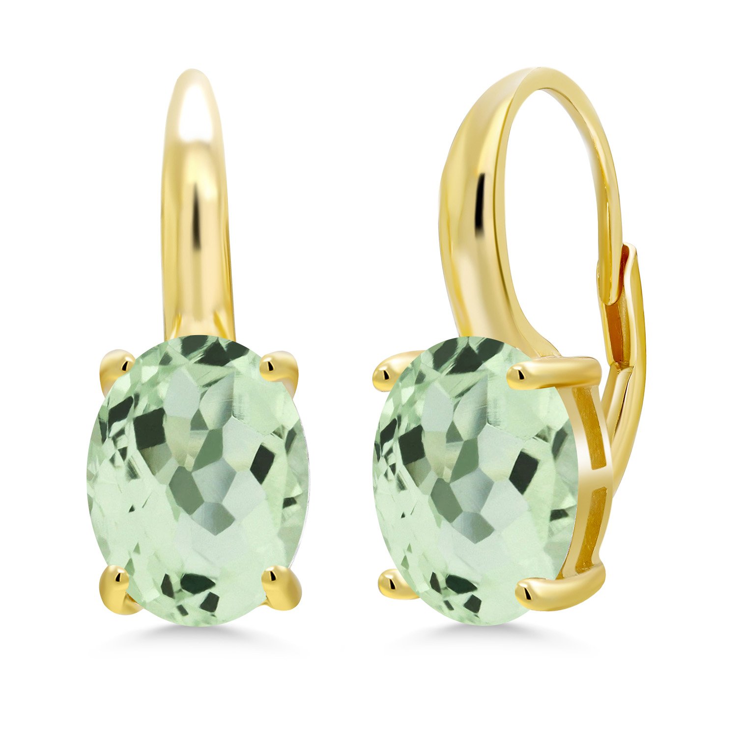 6.34 Ct Oval Green Prasiolite Gemstone Earrings in 18K Yellow Gold Plated Silver - Elegant Dangle Earrings for Women, Perfect for Weddings, Parties & Special Occasions