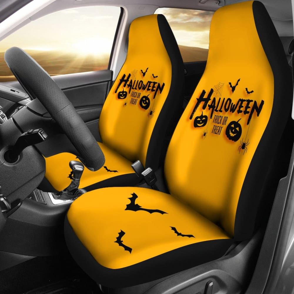 Black & Orange Halloween Car Seat Covers - Trick or Treat Themed Car Accessories for Spooky Season Decor - Perfect for Halloween Parties & Pumpkin Patch Visits