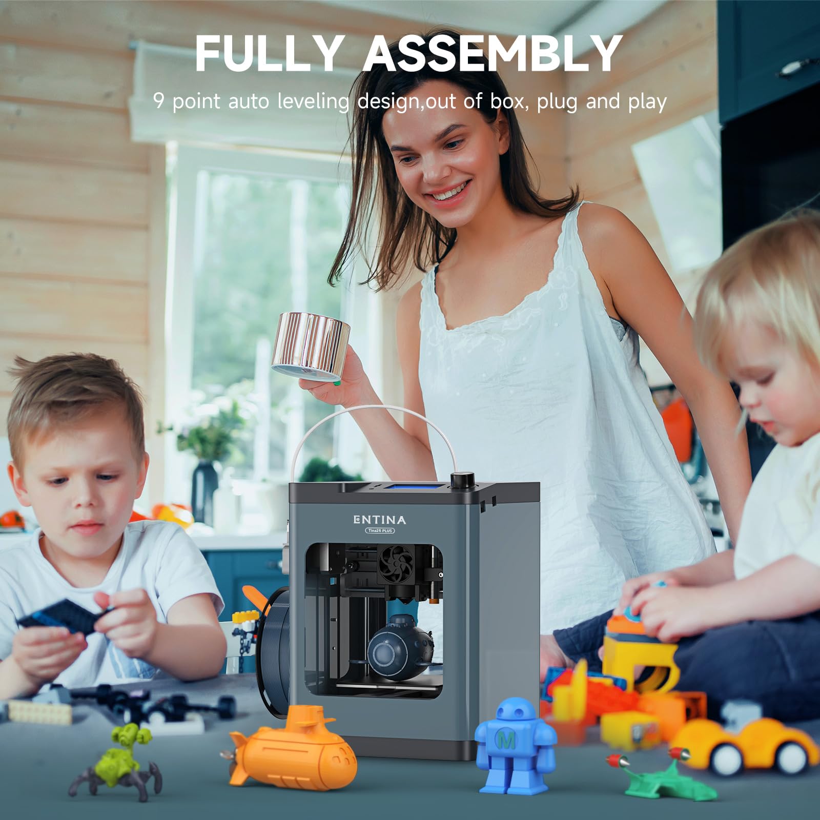 Tina2 Plus 3D Printer - 250mm/s High Speed, Auto Leveling FDM Mini 3D Printer with Spring Steel Platform | Fully Assembled WiFi 3D Printer for Kids, Beginners & Home Use | Perfect for DIY Projects, School STEM Learning & Small Home Creations