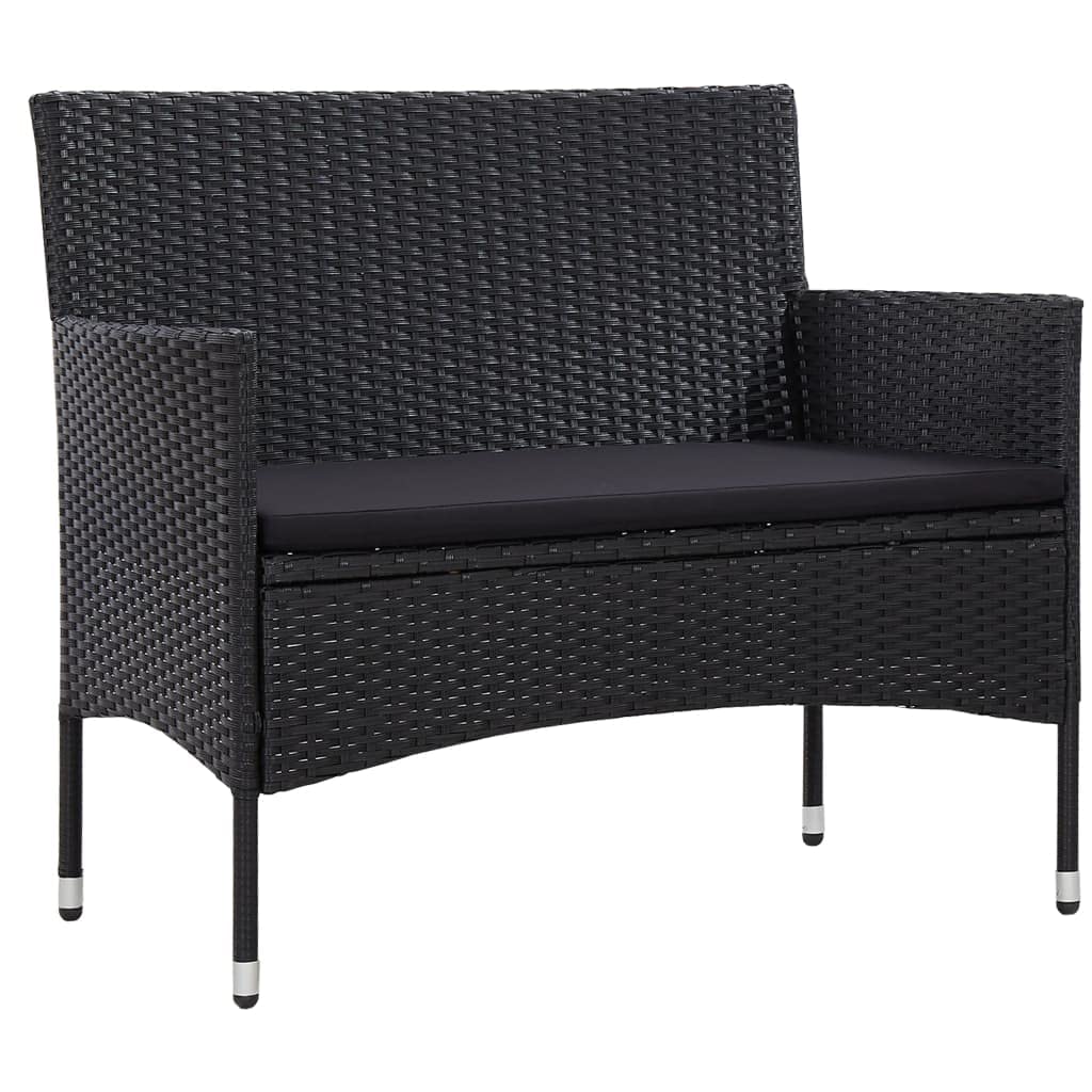 Black Poly Rattan Patio Garden Bench Loveseat - 40.6