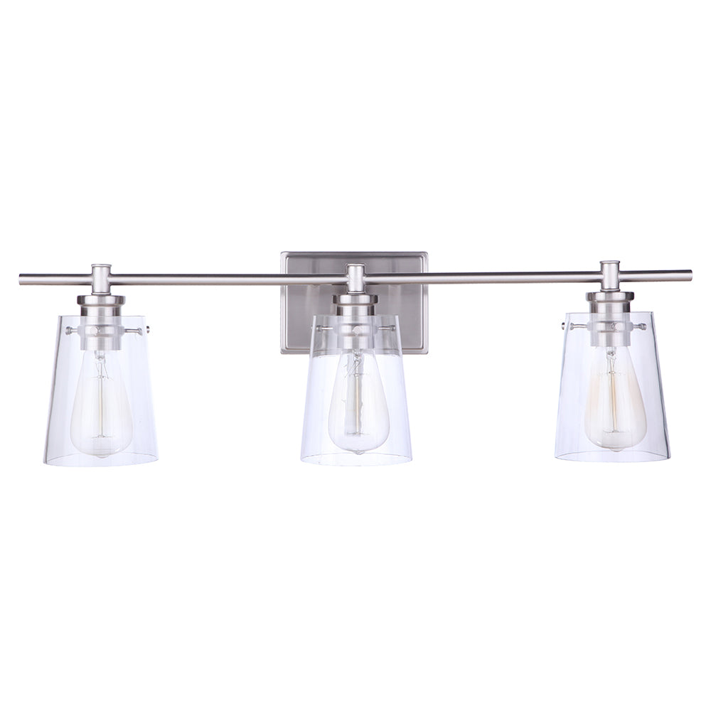 Mia 3-Light Bathroom Vanity Light Fixture in Satin Nickel Finish - Perfect for Modern Bathrooms, Dressing Rooms & Makeup Areas
