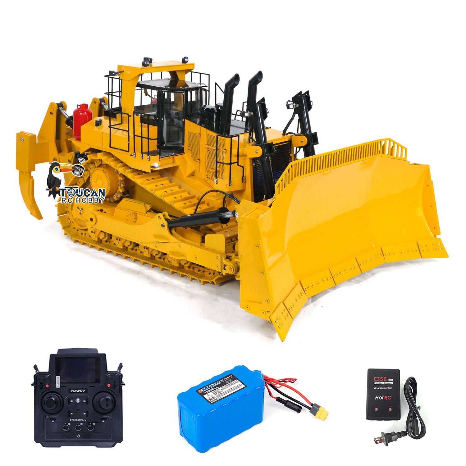 TOUCAN 110KG D11T 1/10 Scale RC Hydraulic Bulldozer - Heavy Duty Metal Remote Control Construction Dozer with 3 Plows - Ready to Run for Backyard Construction, Crawler Tractor Racing & RC Enthusiasts