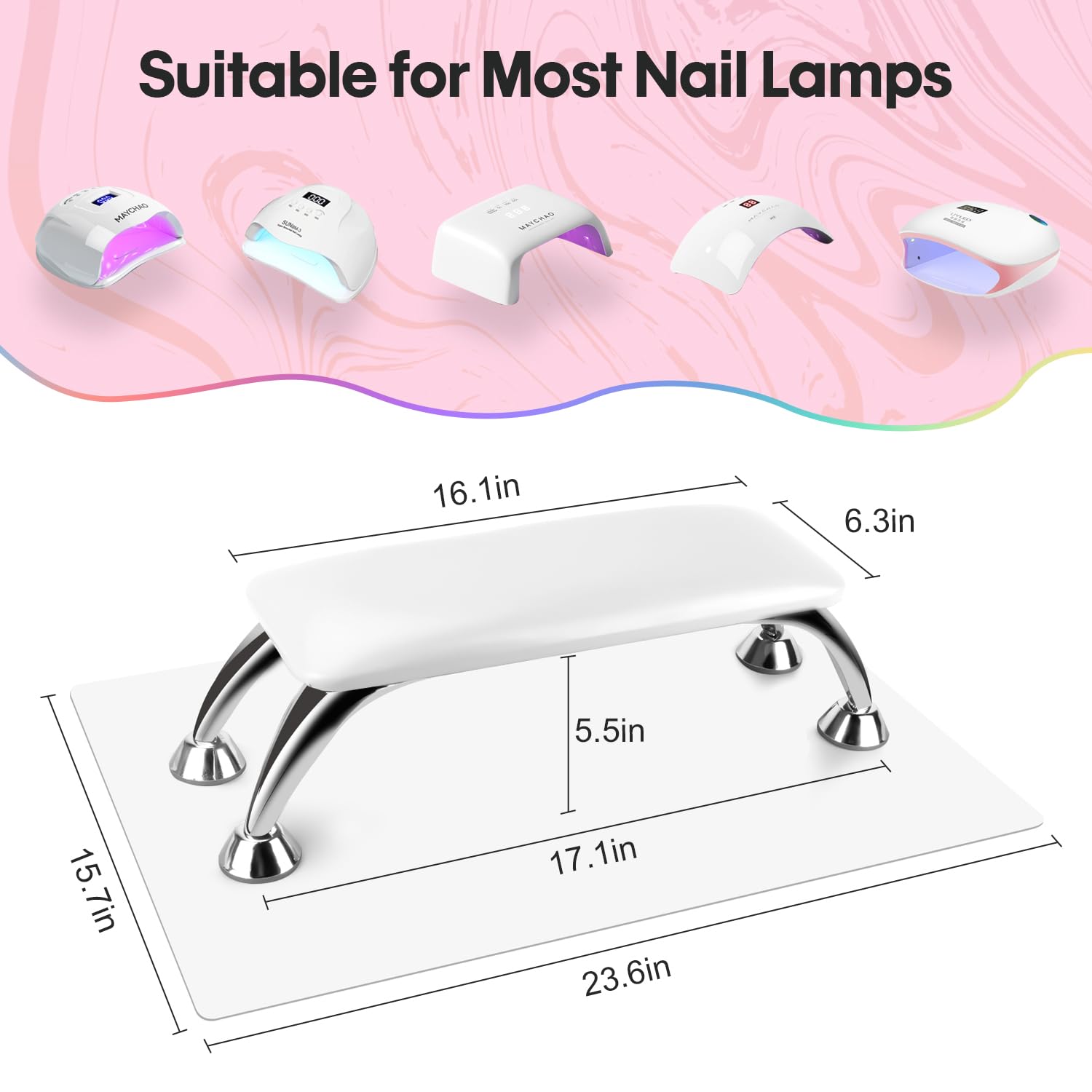 Professional Nail Tech Arm Rest with Soft Microfiber Leather - Ergonomic Hand Support for Salon & Home Manicures, Includes Nail Table Mat - Perfect for Relaxing Arms During Gel, Acrylic & Pedicure Services
