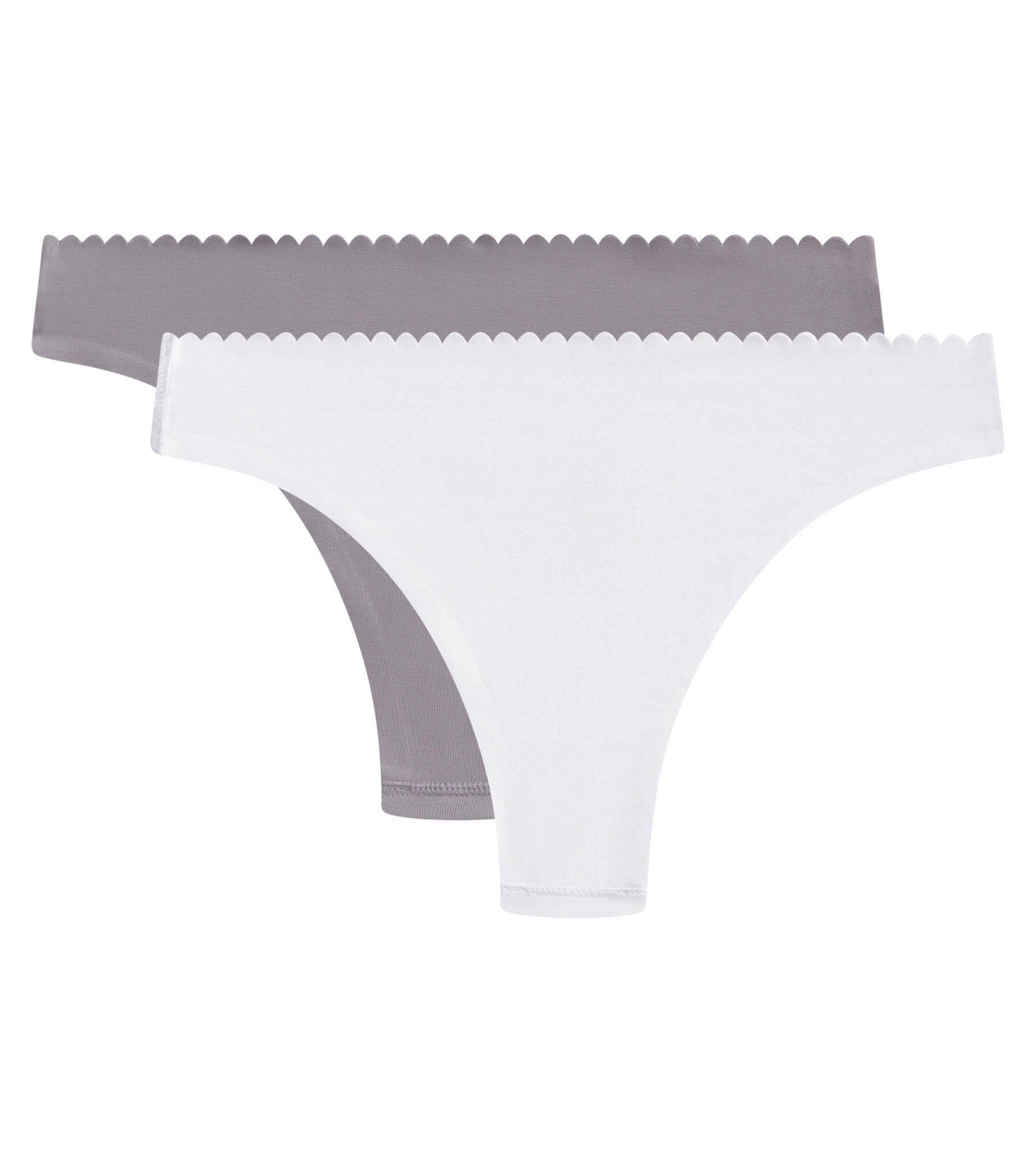 2 Pack Women's Thong Underwear Set - Soft & Comfortable Grey & White Panties for Everyday Wear | Perfect for Yoga, Gym & Lounge