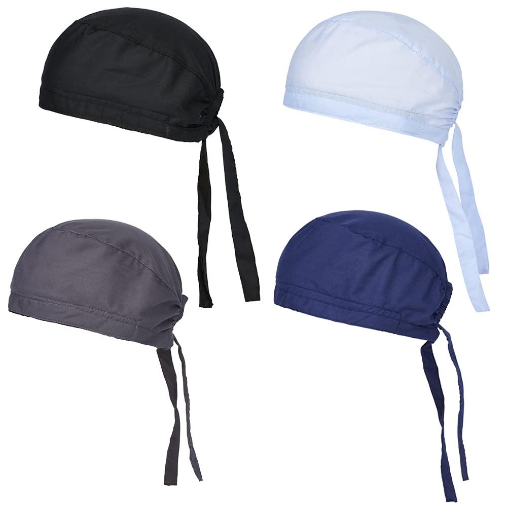 Super Absorbent Skull Caps with Built-in Sweatband - Moisture Wicking Bandana Headwear for Men & Women - 4 Pack Sweatproof Dew Rags for Sports, Workouts, Cycling & Outdoor Activities