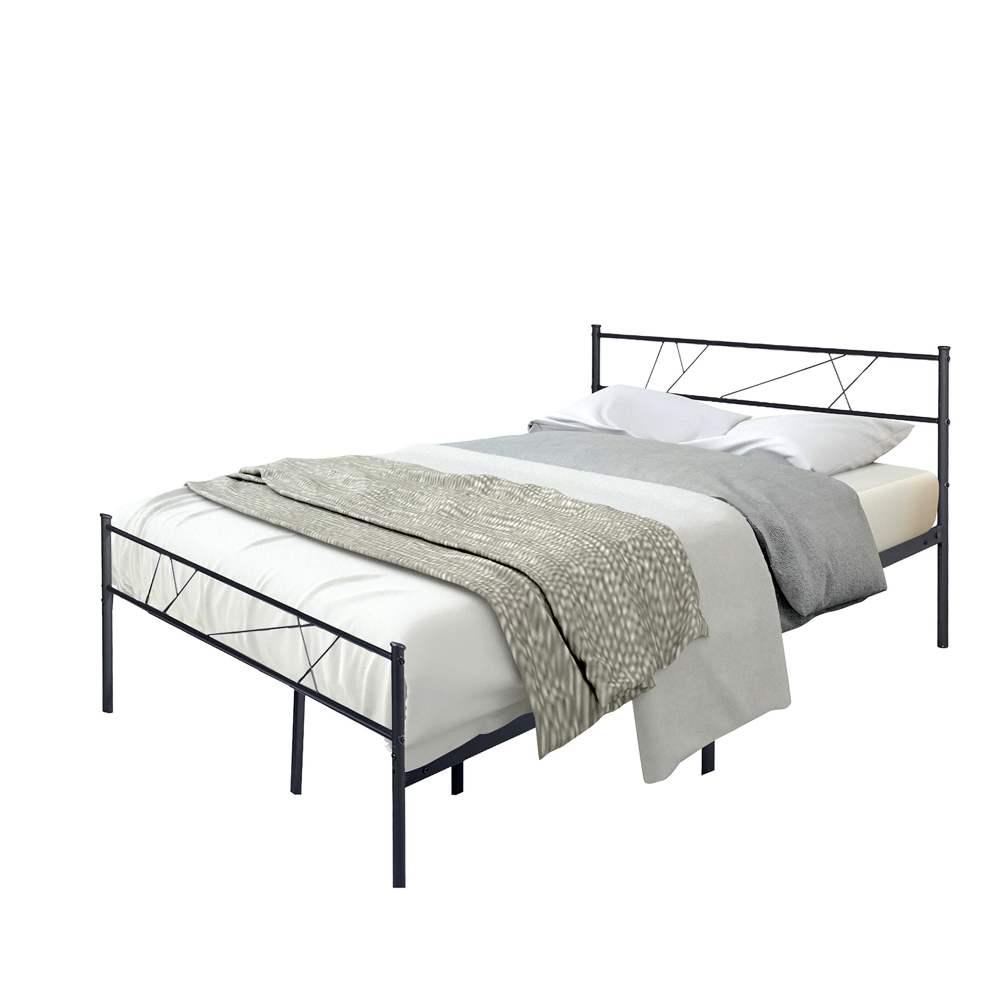 Black Metal Full Bed Frame with Headboard & Footboard - 14 Inch Sturdy Platform Bed Frame, No Box Spring Needed, Underbed Storage Space - Perfect for Bedrooms, Dorms, Adults & Kids - Ideal for Small Spaces & Guest Rooms