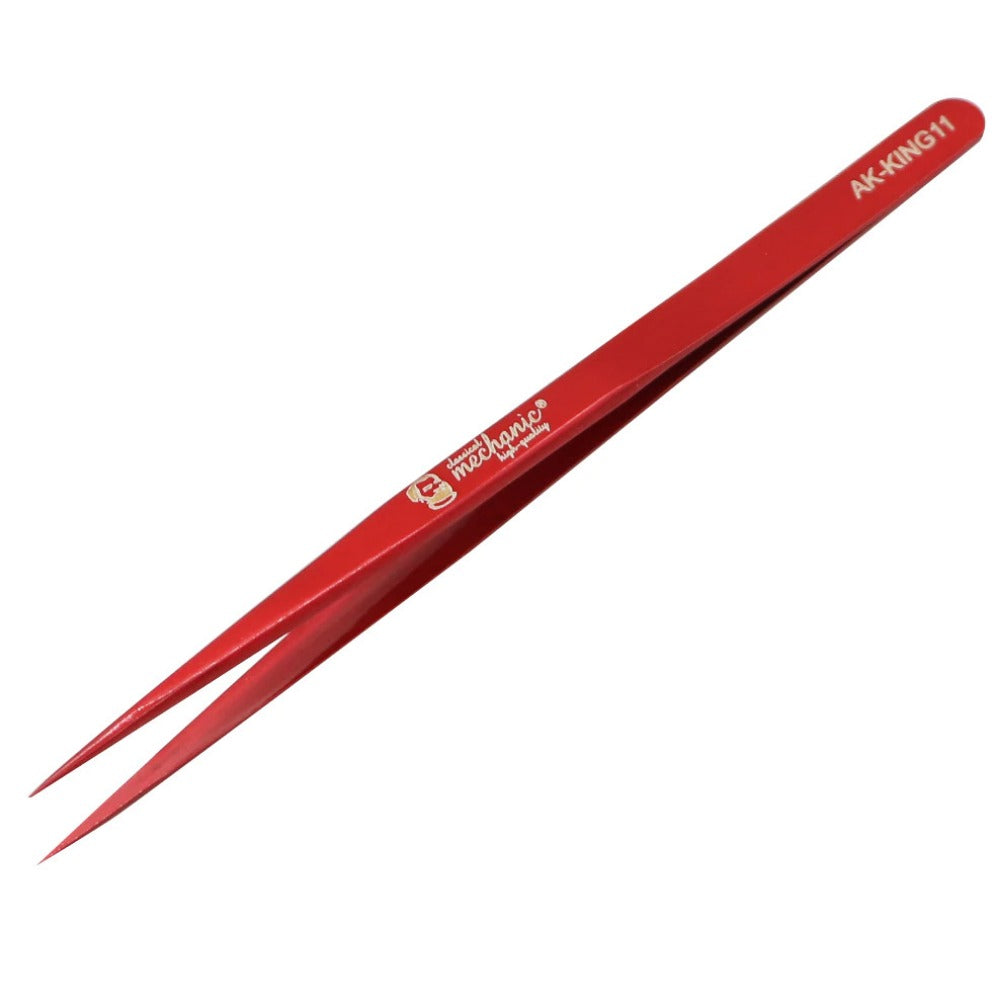 Professional AK 11 King ESD Anti-Static Stainless Steel Red Straight Tweezers for Electronics Repair, Jewelry Making & Precision Work