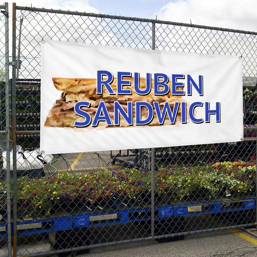 Vinyl Banner - Weatherproof Outdoor Sign for Restaurants, Cafes & Bars (60x144 Inches, White, 10 Grommets) - Perfect for Reuben Sandwich Shops, Food Trucks & Industrial Yard Signs