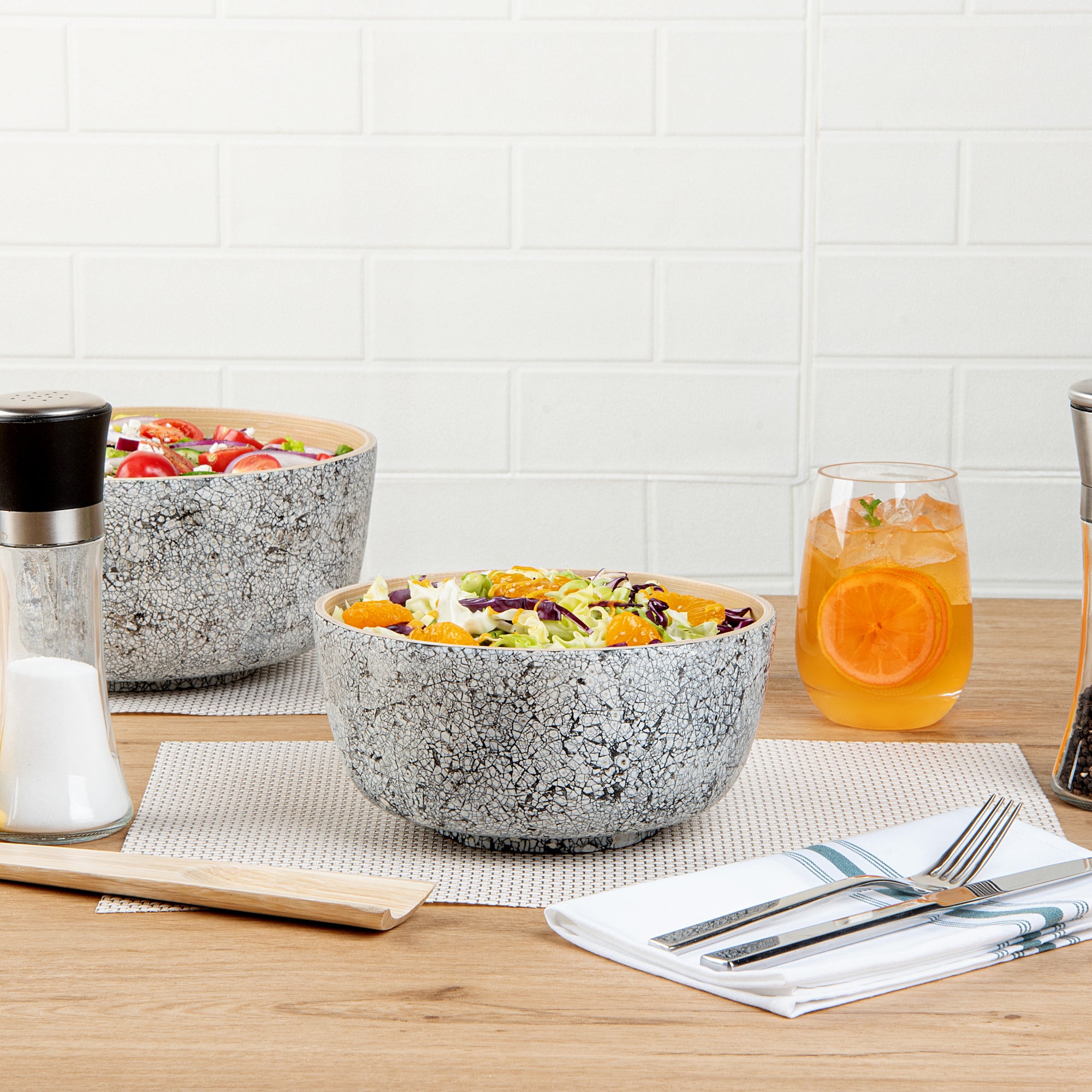 Bamboo Salad Bowl Set - 15 oz Round Gray Spun Bamboo Small Eggshell Bowl (7.75