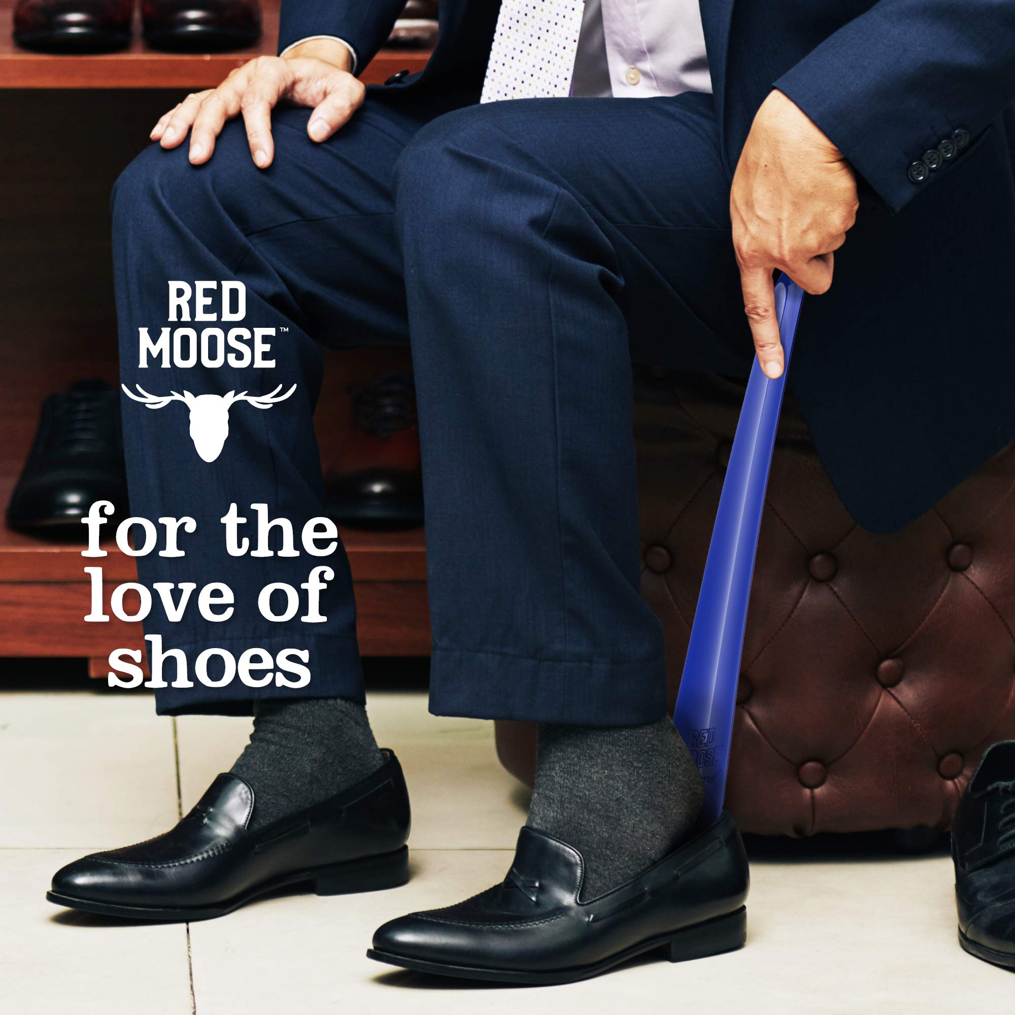 16 Inch Long Metal Shoe Horn with Extended Handle - Premium USA Made Shoe Helper Tool in Cobalt Blue & Red Moose Colors - Perfect for Elderly, Disabled & Fashion Enthusiasts