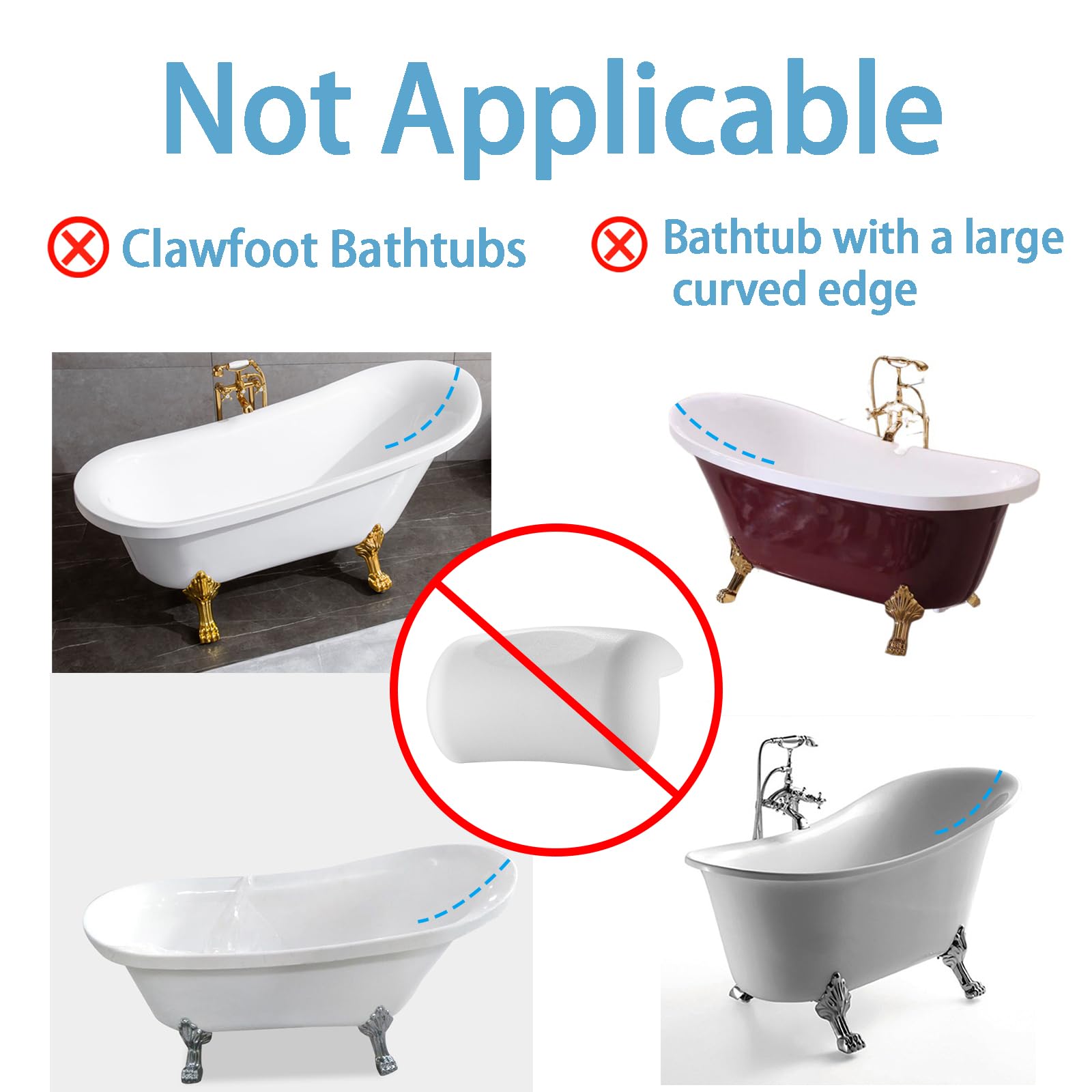 Waterproof Bath Pillow for Tub - Neck and Head Support with Strong Non-Slip Suction Cups - Comfortable Bathtub Headrest for Relaxing Soaks, Spa, Bath Accessories - Perfect for Home Spa, Bath Time Relaxation & Self-Care Moments