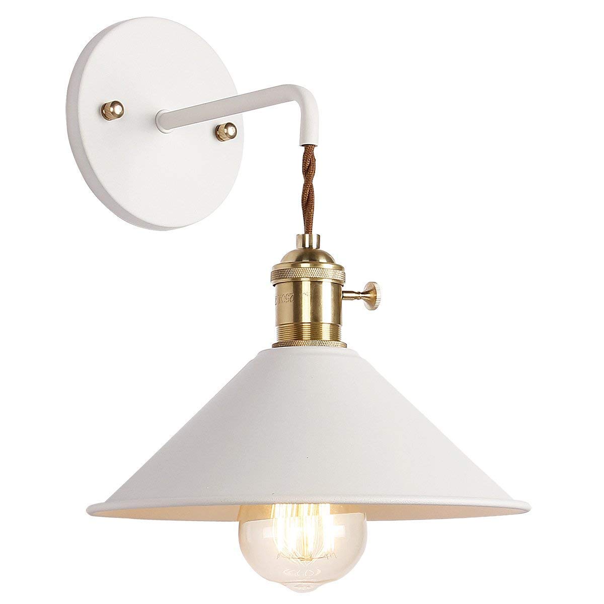 White Macaron Wall Sconce Lamp with On/Off Switch - E26 Edison Bulb Base & Copper Holder - Frosted Paint Finish for Bedroom, Bathroom & Vanity Lighting - Perfect for Bedside, Hallway & Dressing Room Ambience