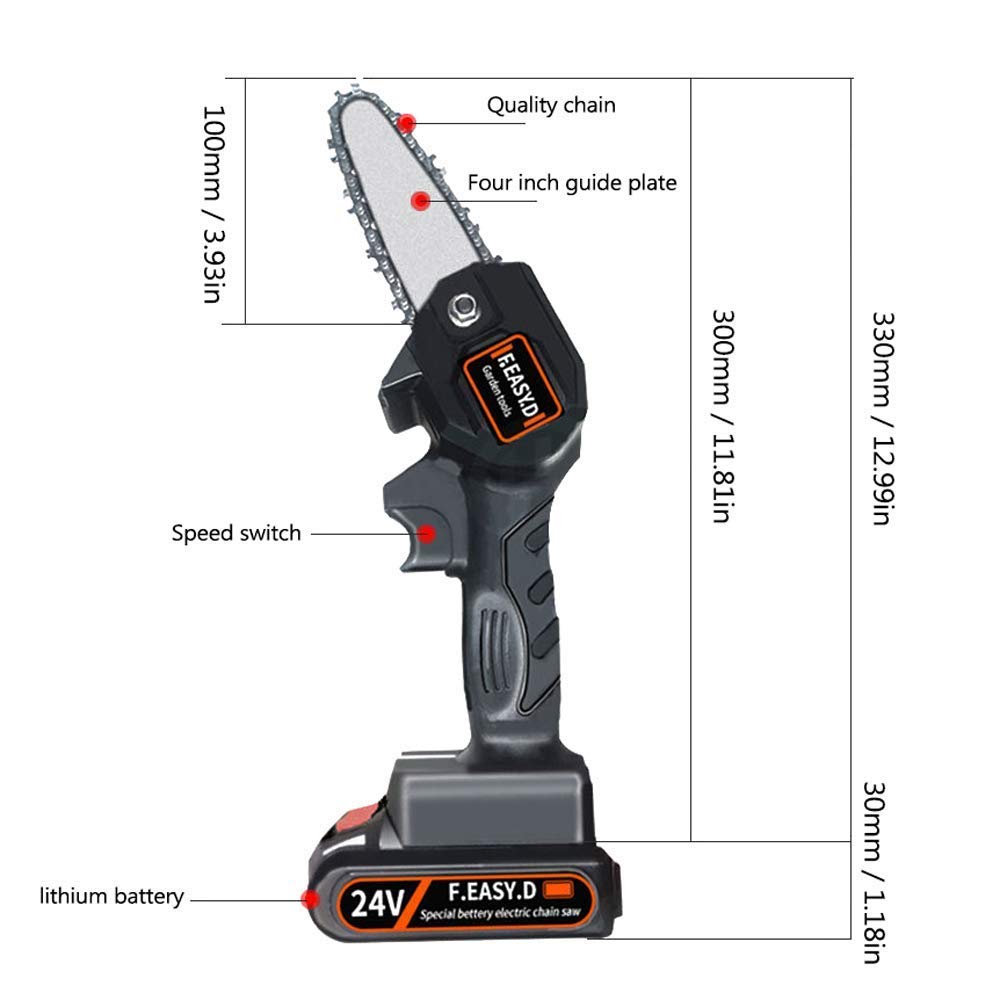 24V Cordless Electric Chainsaw - Rechargeable Lithium Battery Mini Chainsaw for Woodworking, Pruning & Garden Logging | Portable One-Handed Chainsaw for DIY Projects & Outdoor Cutting