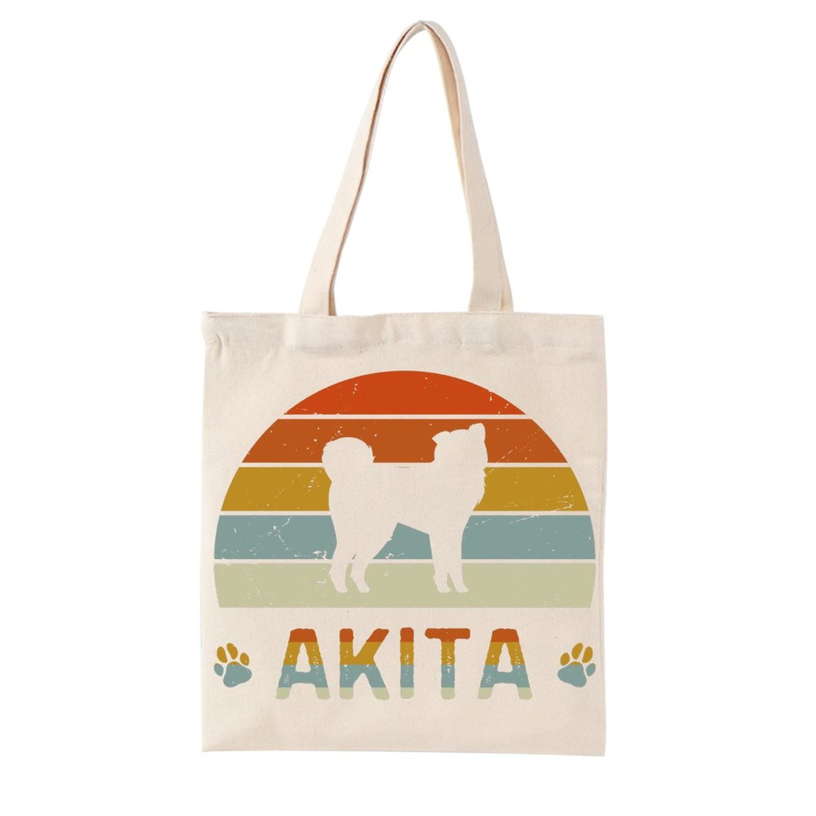 Stylish Canvas Tote Bag with Interior Pocket - Reusable Shopping Bag for Women, Eco-Friendly Akita Print Handbag for School, Work & Travel | Perfect for Groceries, Books & Daily Essentials