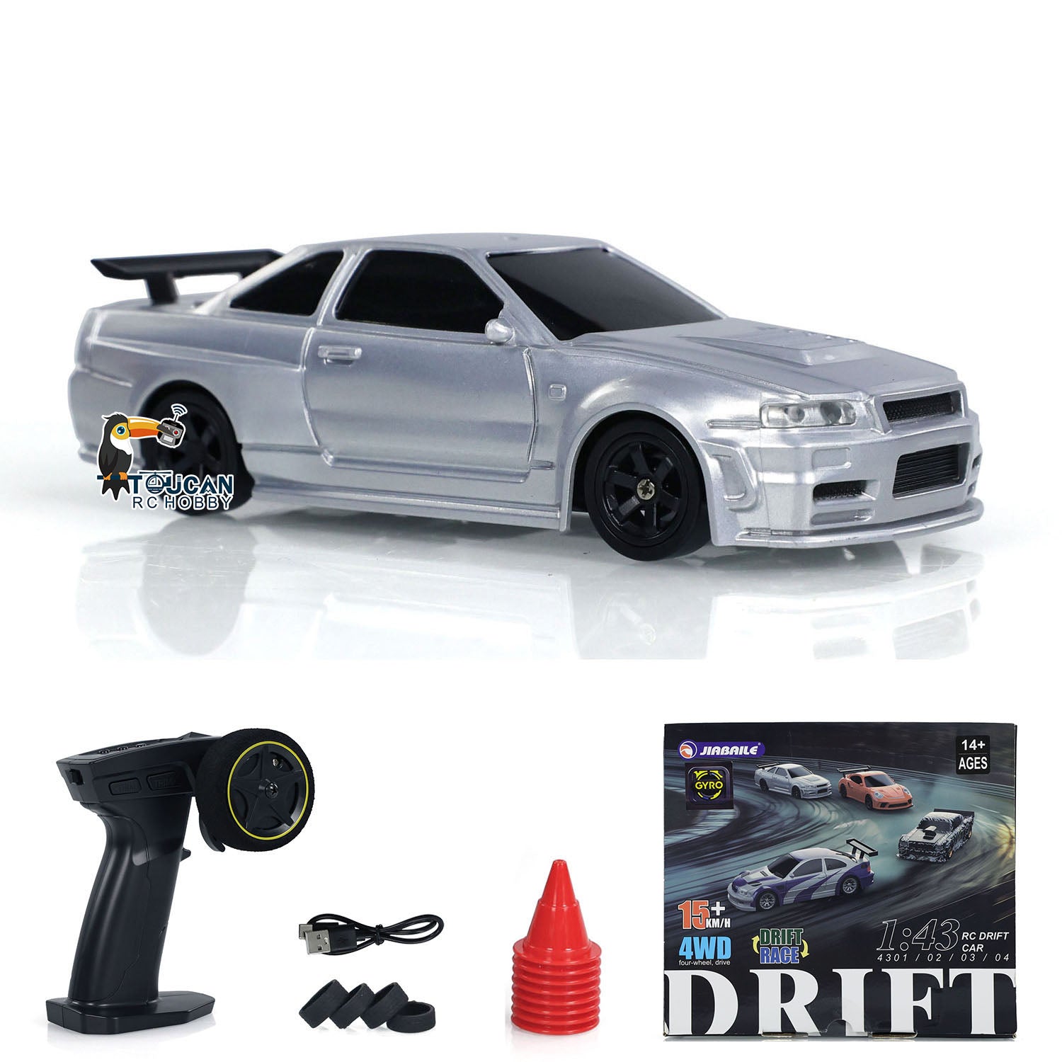 1/43 Scale RC Drift Race Car - 4WD Gyro Remote Control Toy Car with 4-Piece Set & Traffic Cones | High Speed Mini Model for Kids & Adults | Perfect for Indoor Racing, Drift Competitions & Birthday Gifts