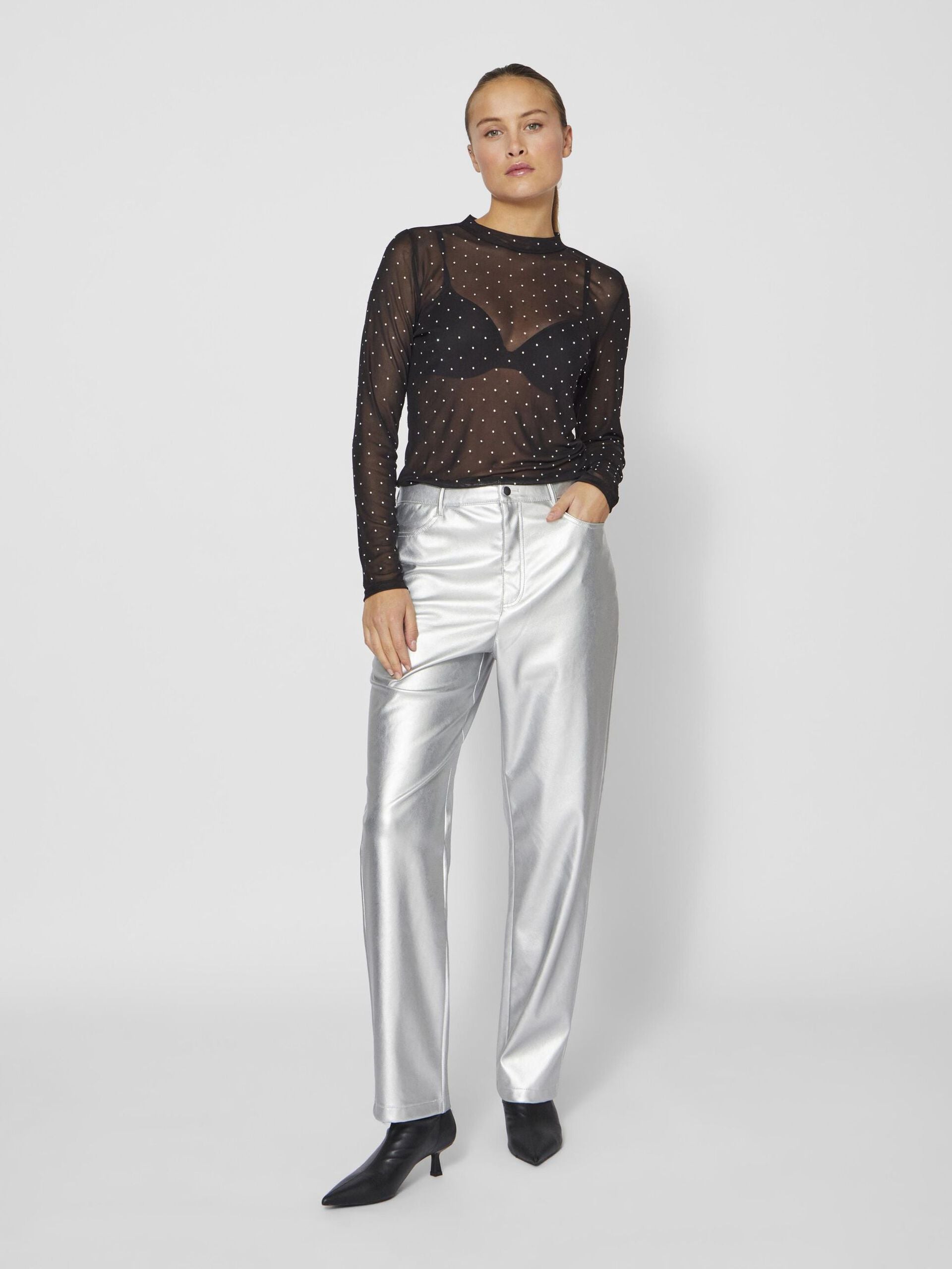 Lokke Rhinestone Blouse for Women - Elegant Black Sequin Top with Rhinestone Details | Perfect for Parties, Evening Events, and Special Occasions