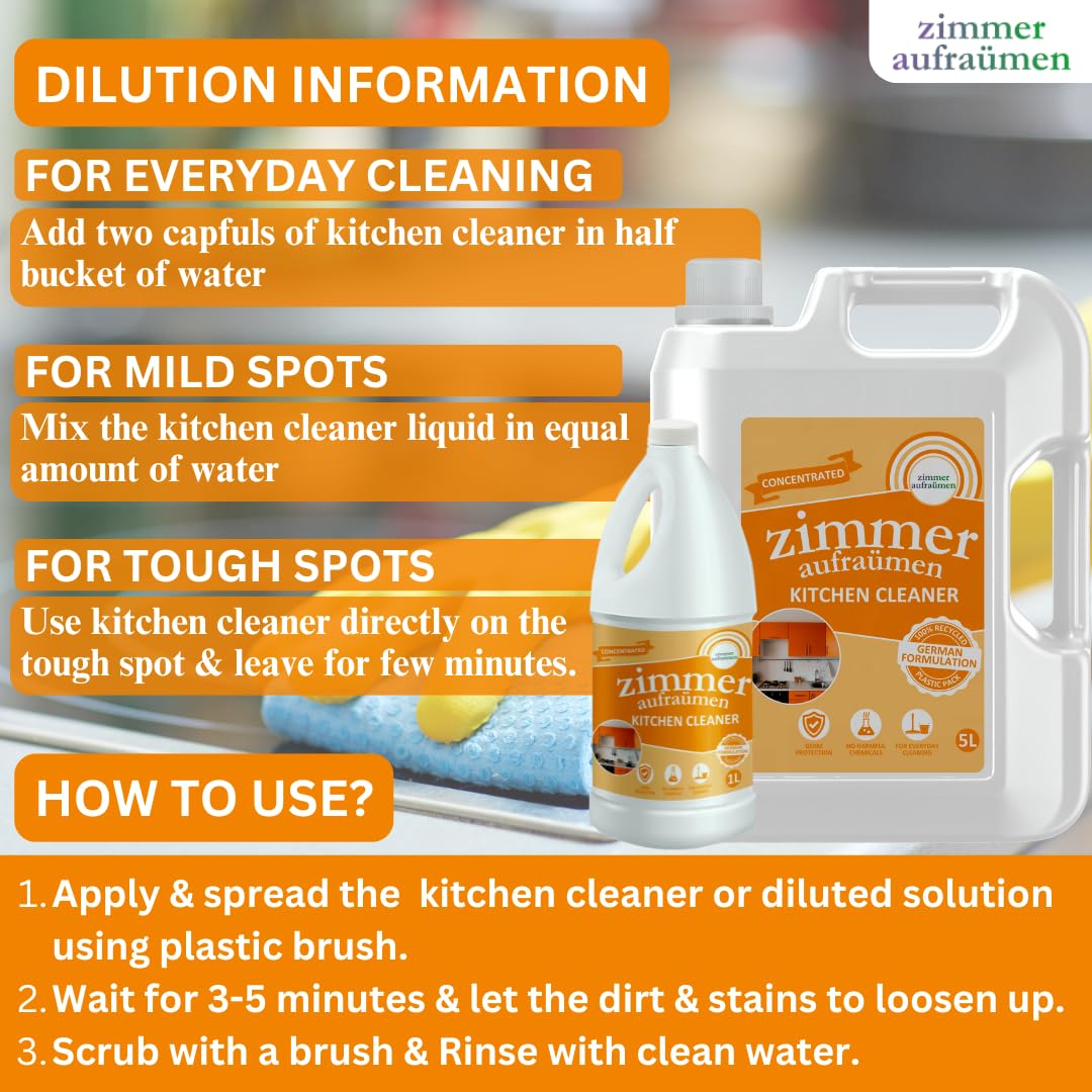 Powerful Kitchen Cleaner & Degreaser - Removes Oil, Grease, Food Stains & Grime | Deep Cleans Countertops, Tiles, Floors, Sinks & Marble Surfaces | 2L Bottle for Home & Restaurant Use