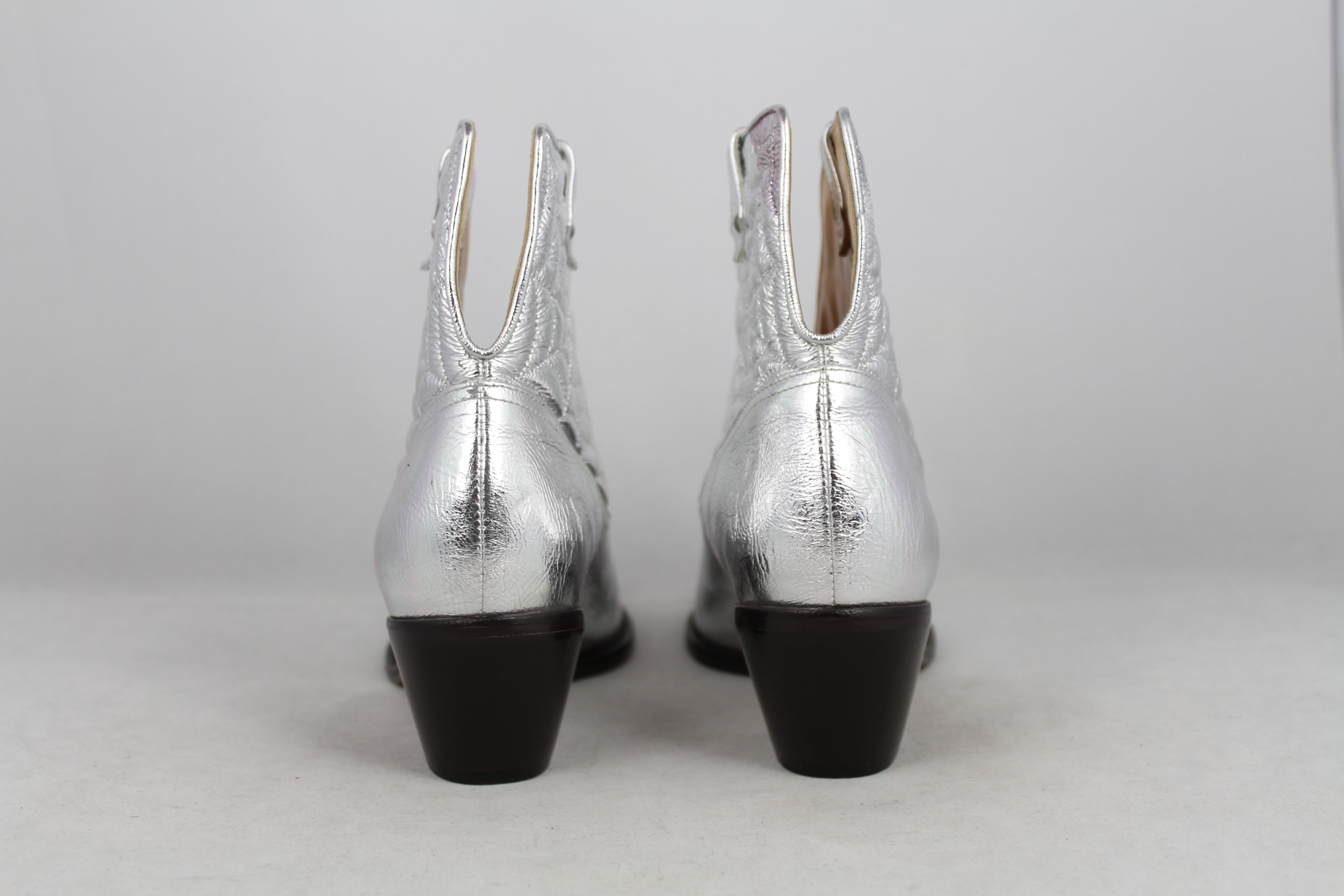 Charlotte Olympia Silver Cowboy Boots Size 36.5 - Stylish Western Fashion for Women | Perfect for Parties, Festivals & Country Events