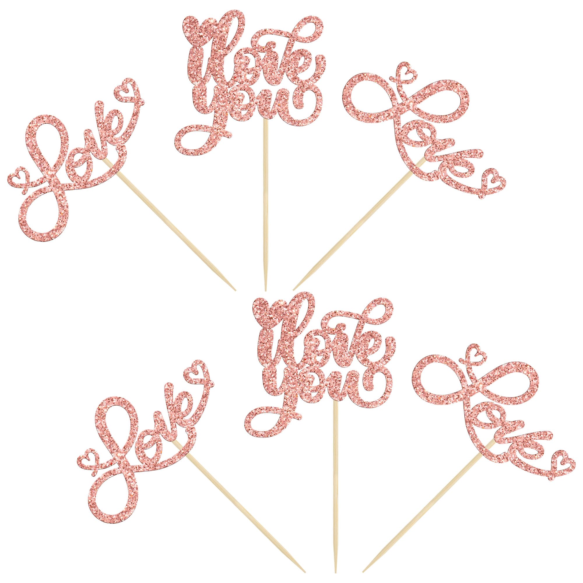 24Pcs Valentine's Day Cupcake Toppers - Glitter Sweet Love Cake Decorations for Wedding, Engagement, Bridal Shower & Birthday Parties (Rose Gold) | Romantic I Love You Cupcake Picks for Valentine's Theme Celebrations