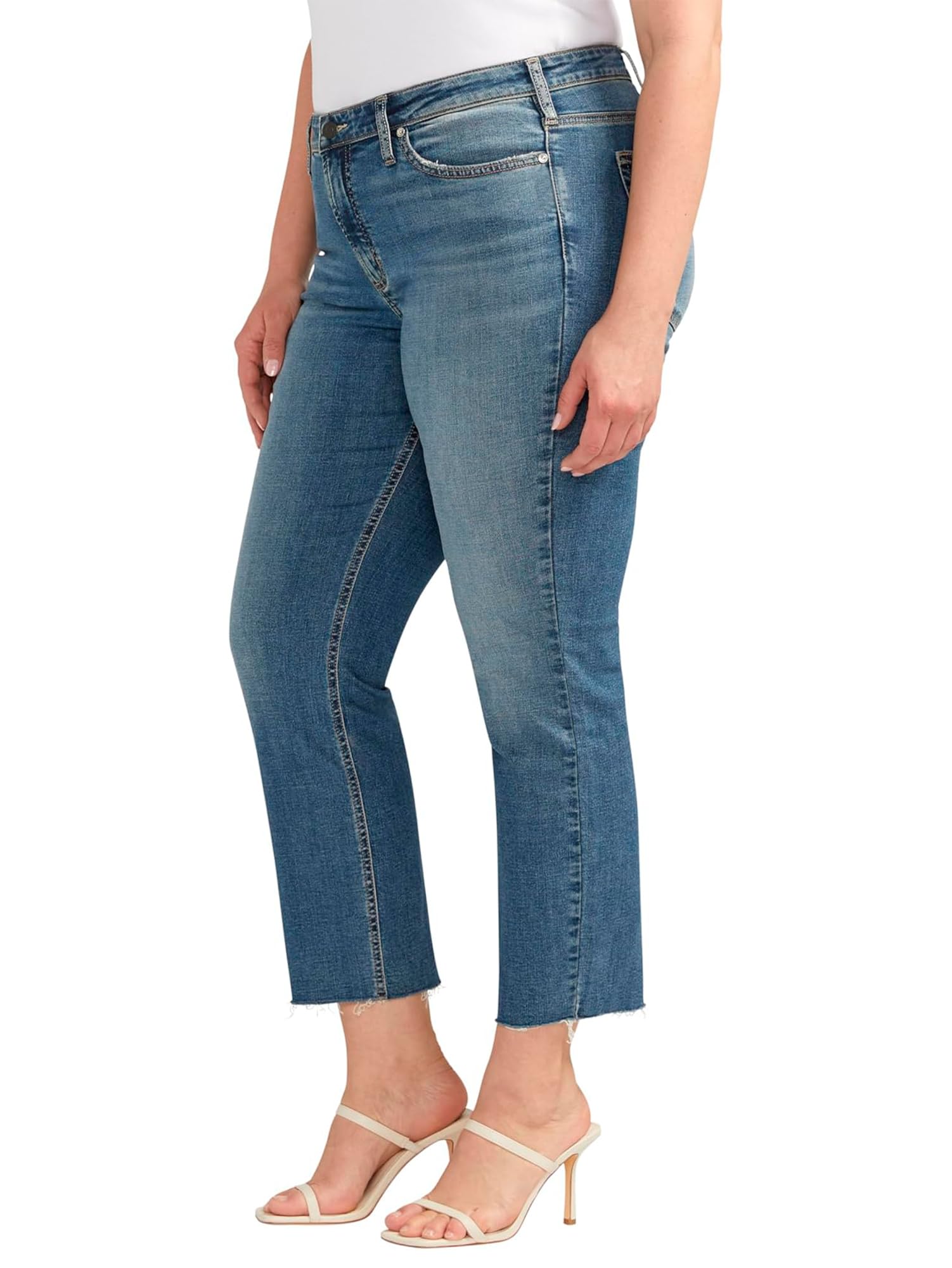 Silver Jeans Co. Women's Plus Size Most Wanted Mid Rise Straight Leg Jeans - Comfortable Stretch Denim Pants for Casual Wear & Everyday Outfits