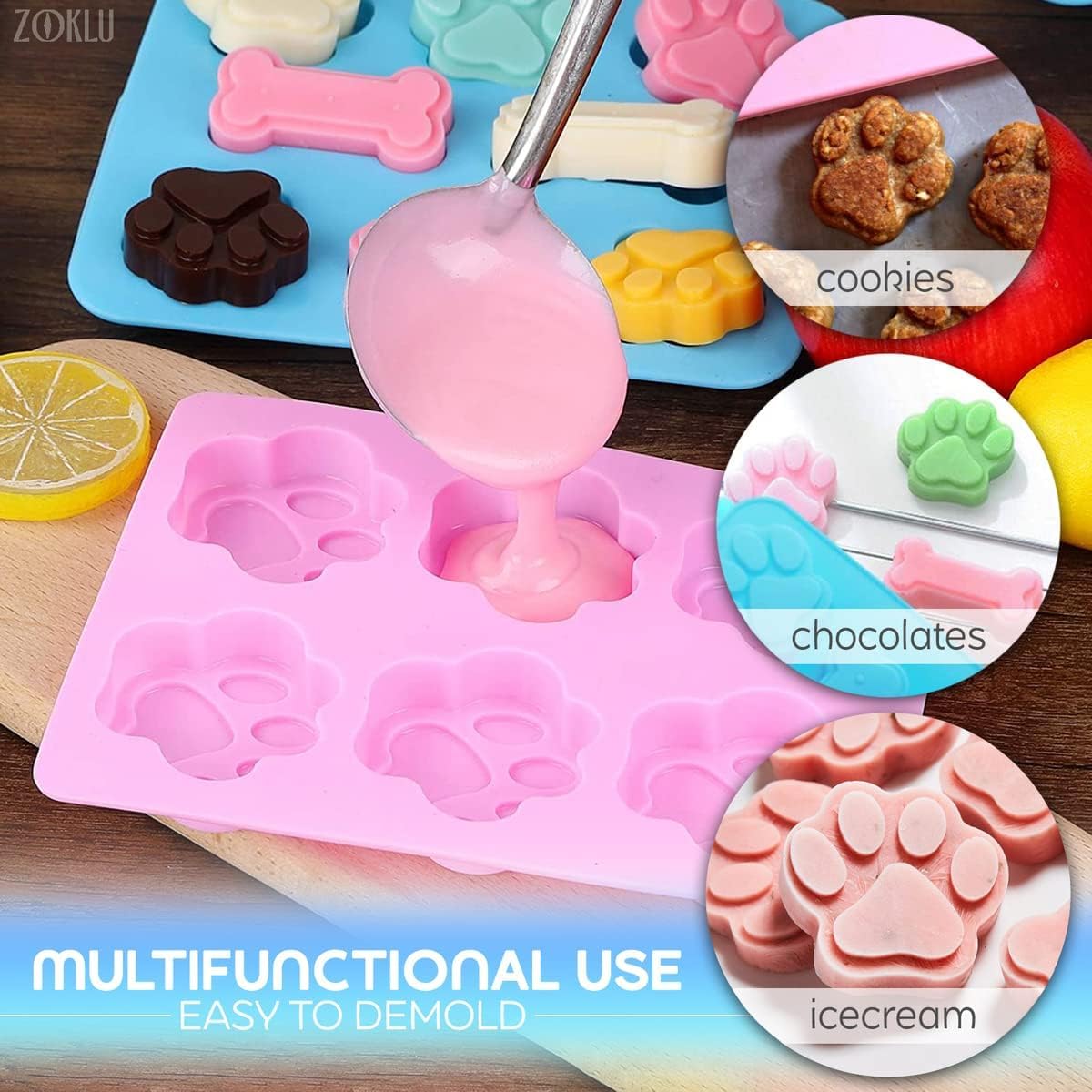 Skytail 8-Cavity Silicone Mold - 2-in-1 Puppy Paw & Bone Shape for Ice Cubes, Candy, Chocolate | Reusable Baking Tray for Homemade Dog Treats, Cat Snacks, Pudding, Jelly & Biscuits | Perfect for Pet Parties, DIY Desserts & Holiday Baking