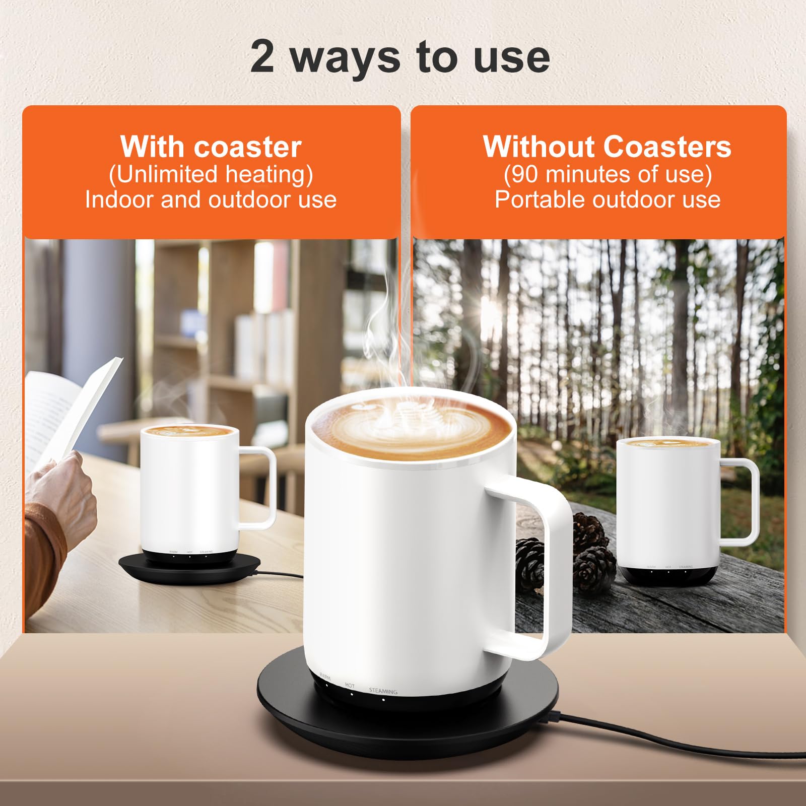 VSITOO Smart Temperature Control Heated Coffee Mug - 14oz Rechargeable Travel Mug with APP Control, LED Display & Auto Warm Feature - Perfect for Office, Home & Outdoor Use (White)