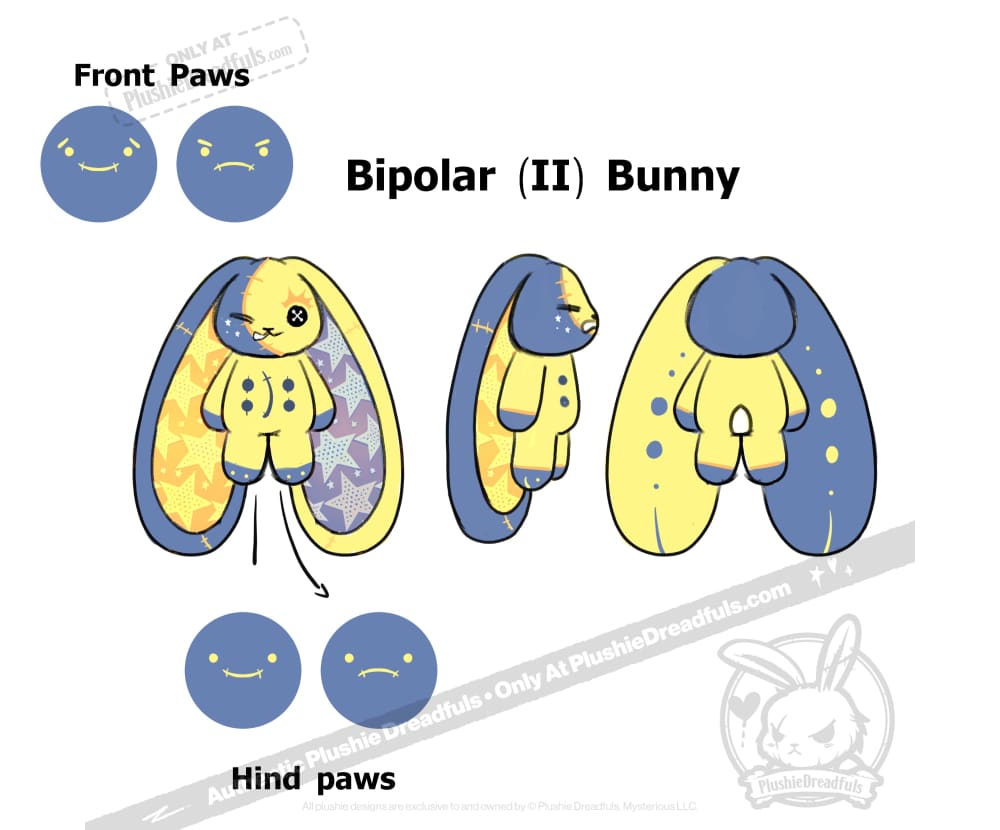 Plushie Dreadfuls Bipolar II Bunny - Soft Stuffed Animal Toy for Mental Health Awareness, Comfort & Support | Perfect Gift for Therapy, Anxiety Relief & Emotional Support