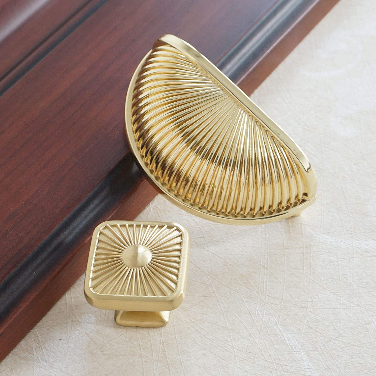 Brushed Brass Drawer Knobs - 4 Pack Matte Gold Cabinet Pulls for Kitchen & Dresser