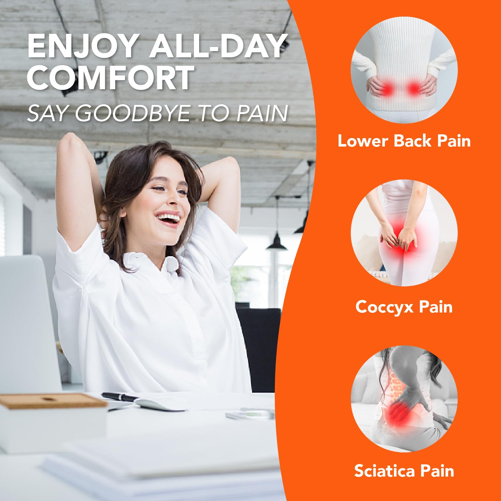 Premium Memory Foam Car Seat Cushion - Ergonomic Support for Long Drives, Back Pain Relief - Comfortable Gray Auto Cushion for Office Chair, Truck, Commuting & Road Trips