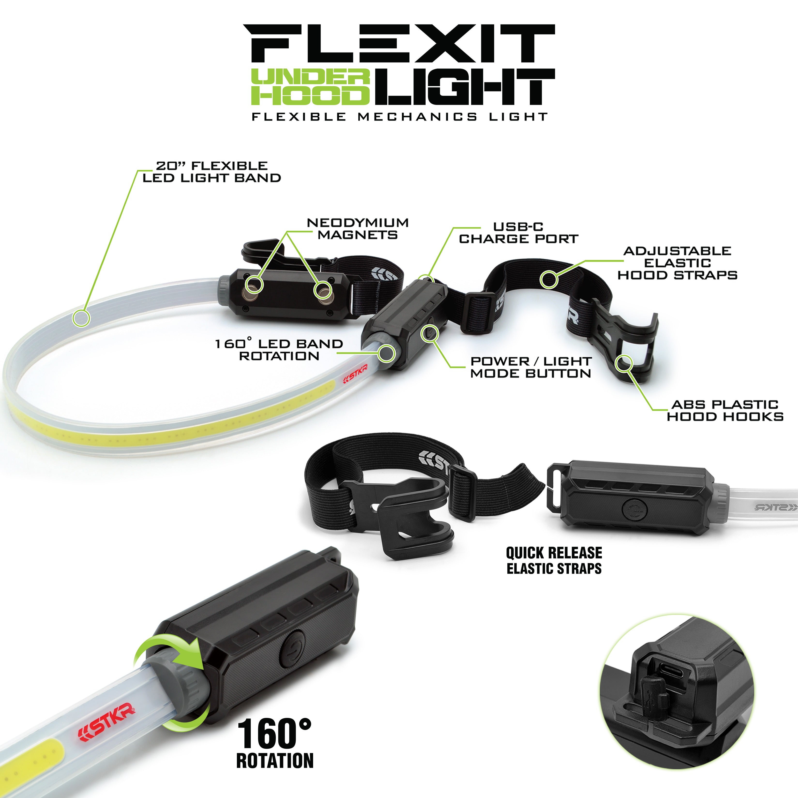 FLEXIT Under Hood Light - 12V LED Flexible Work Light for Mechanics, Auto Repair & DIY Car Maintenance - Perfect for Engine Bay, Garage & Workshop Use