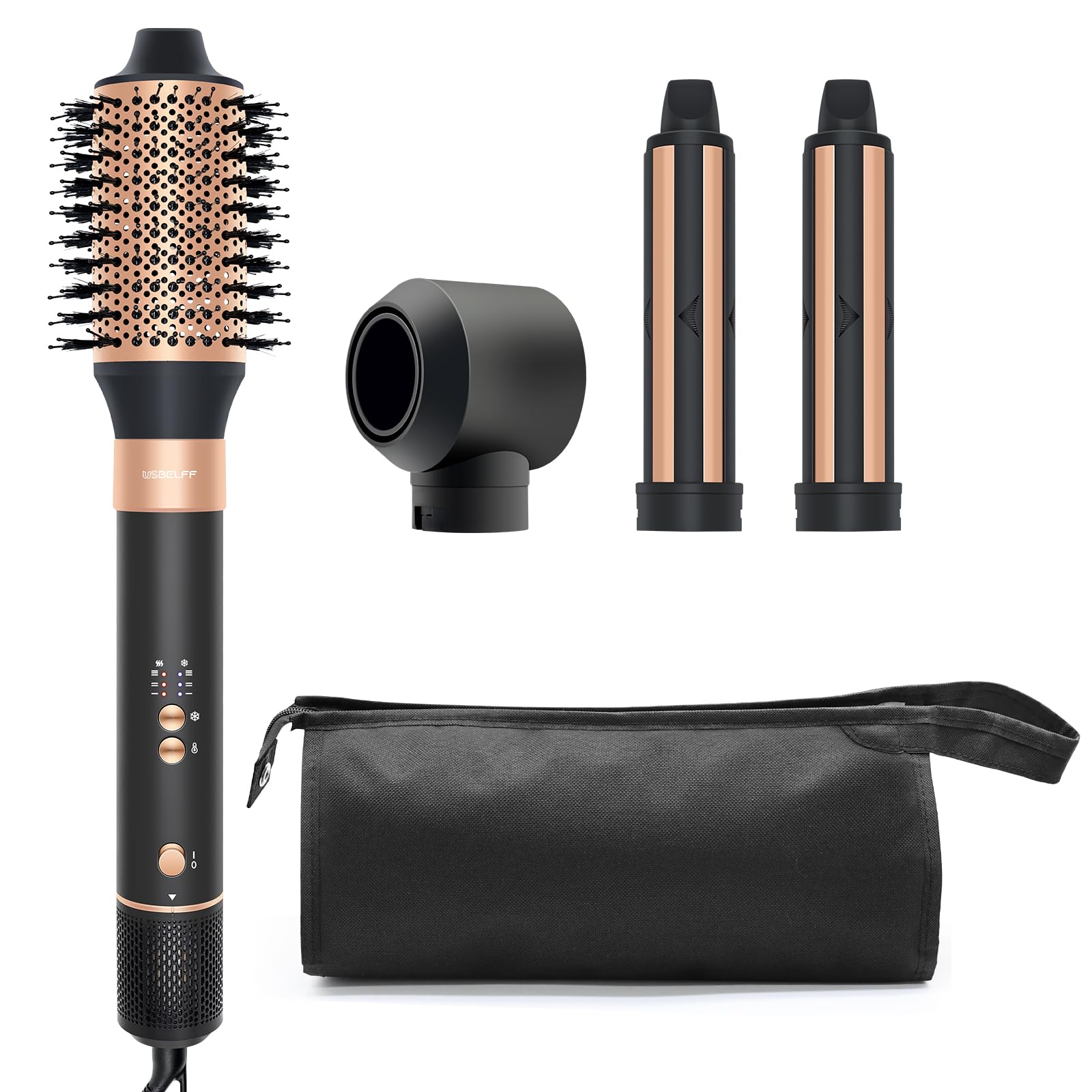 Professional Oval Hair Dryer Brush with Auto Wrap Curlers - High Speed Blow Dry Styler for Salon-Quality Results (Black & Gold) - Perfect for Home Use, Travel & Quick Styling