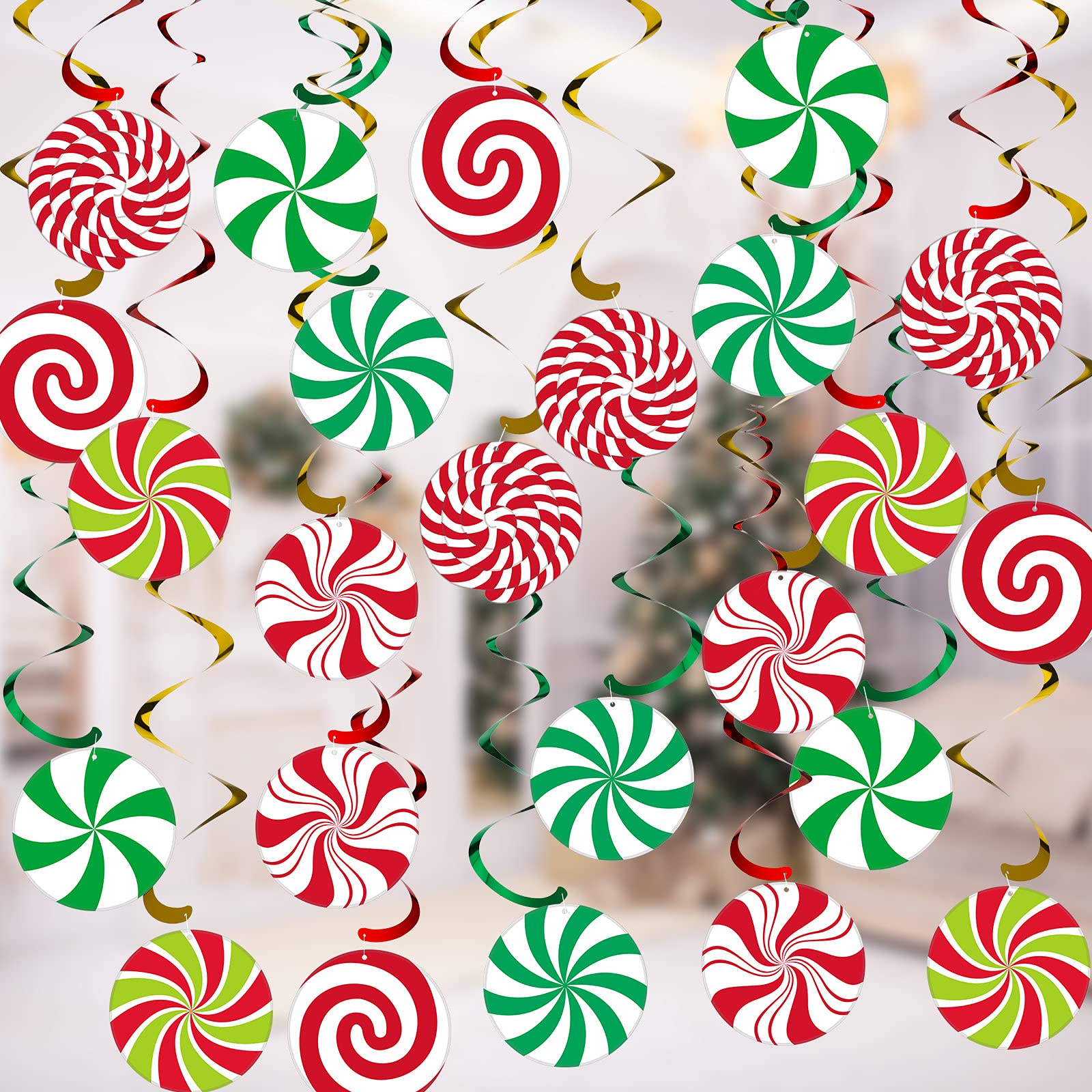 Syhood 24-Piece Christmas Peppermint Candy Swirl Decorations Set - Hanging Ceiling Streamers for Holiday Party Decor | Perfect for Christmas Tree, Home, Office & Festive Party Decorations
