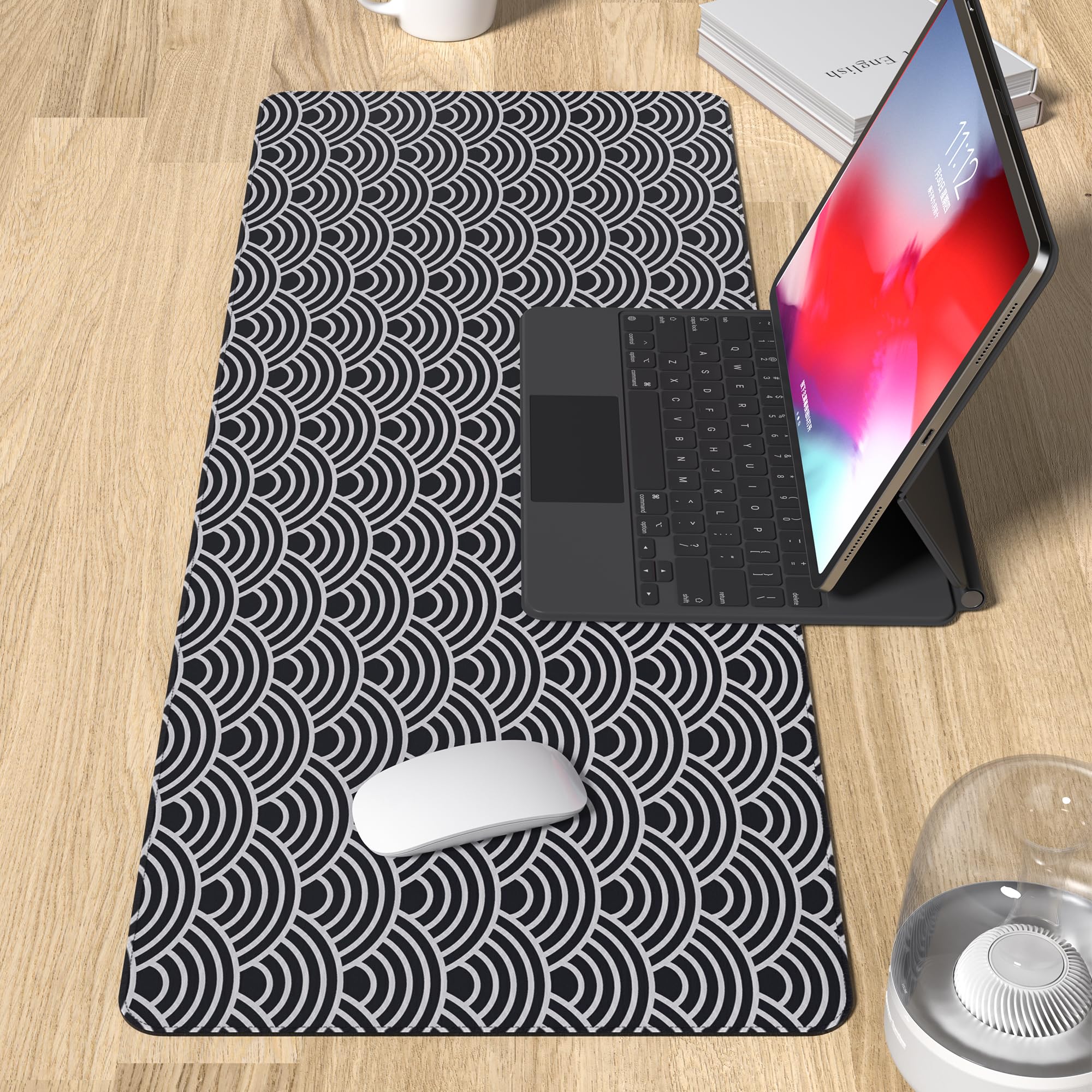 Extra Large Gaming Mouse Pad - XXL Non-Slip Desk Mat for Keyboard & Mouse | Waterproof Office Computer Accessories for PC/Laptop | Black & White Geometric Pattern | Perfect for Gamers, Programmers & Office Workers