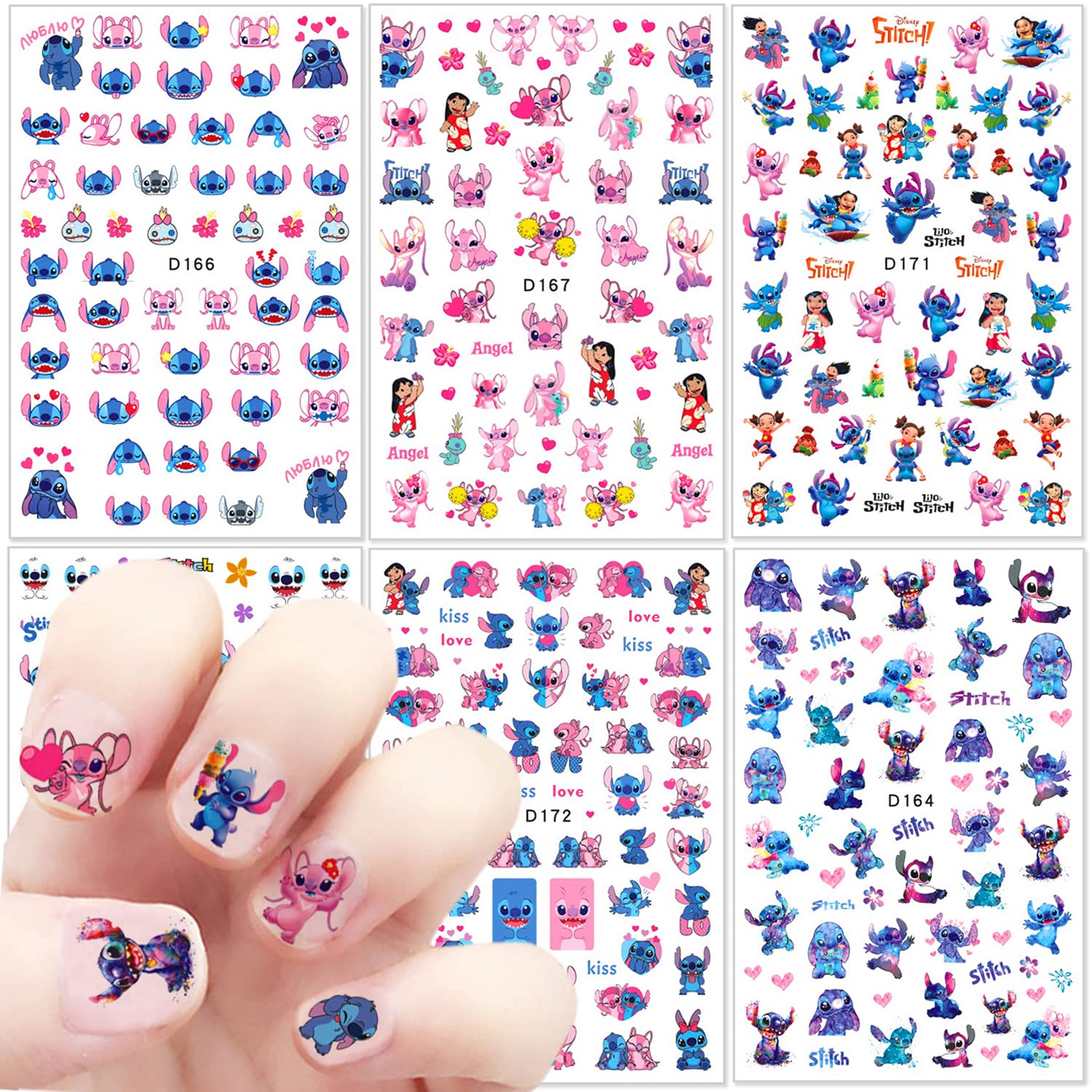 6 Sheets Cute 3D Nail Art Stickers - Self-Adhesive Cartoon Anime Nail Decals for Women & Girls - Kawaii Nail Design Decorations - Perfect for Parties, Gifts & DIY Nail Art