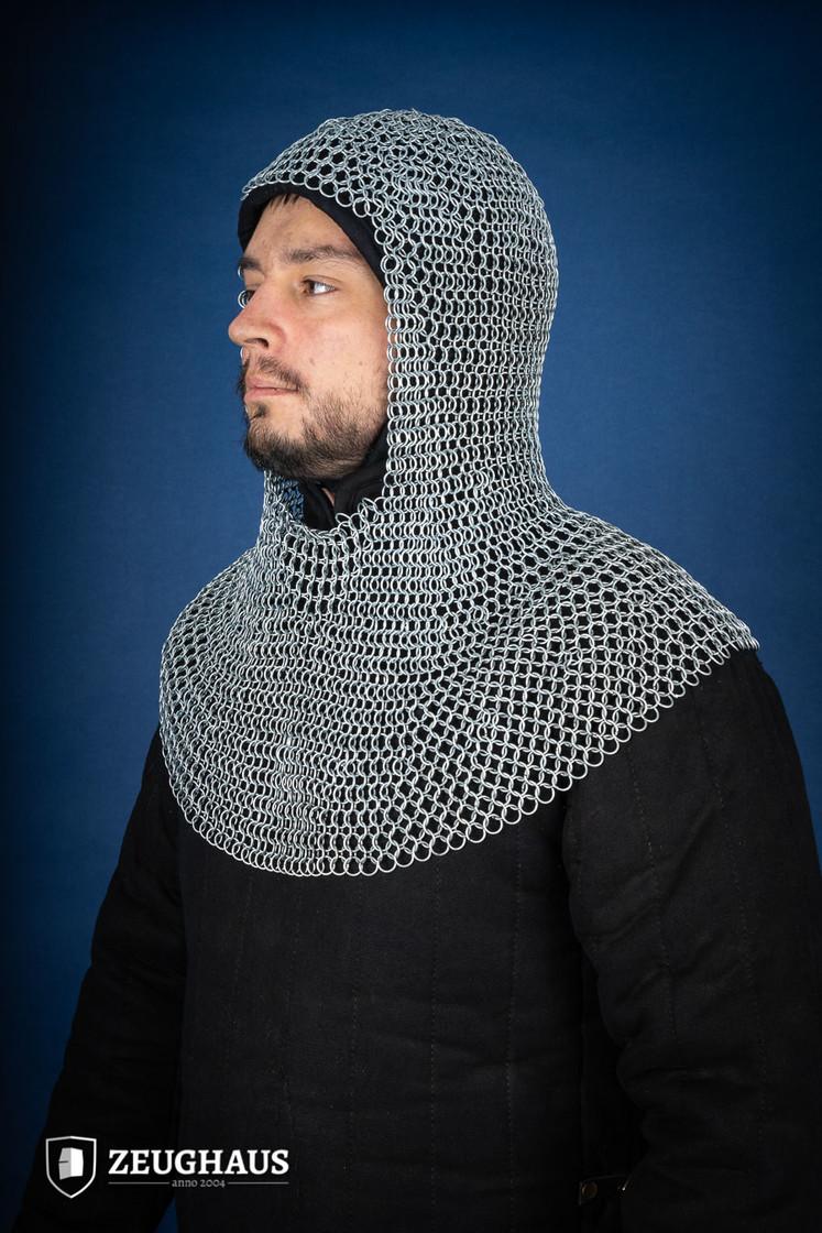 10mm Galvanized Chainmail Hood with Round Rings - Medieval Armor, LARP Costume & Renaissance Faire Accessory