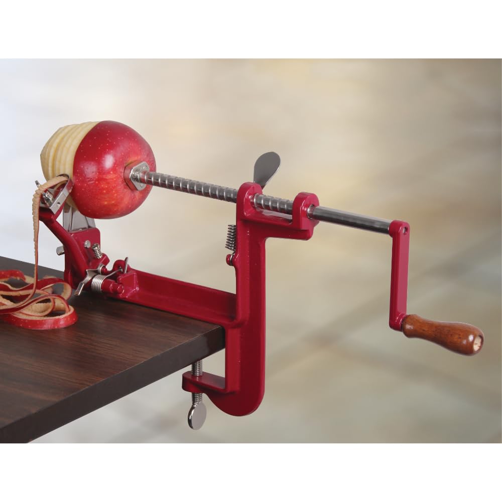 Premium Heavy Duty Cast Iron Peeler with Stainless Steel Corer & Slicer - Professional Apple Peeler with Secure Clamp Base - Perfect for Making Apple Pies, Apple Crisps, and Fruit Preparations