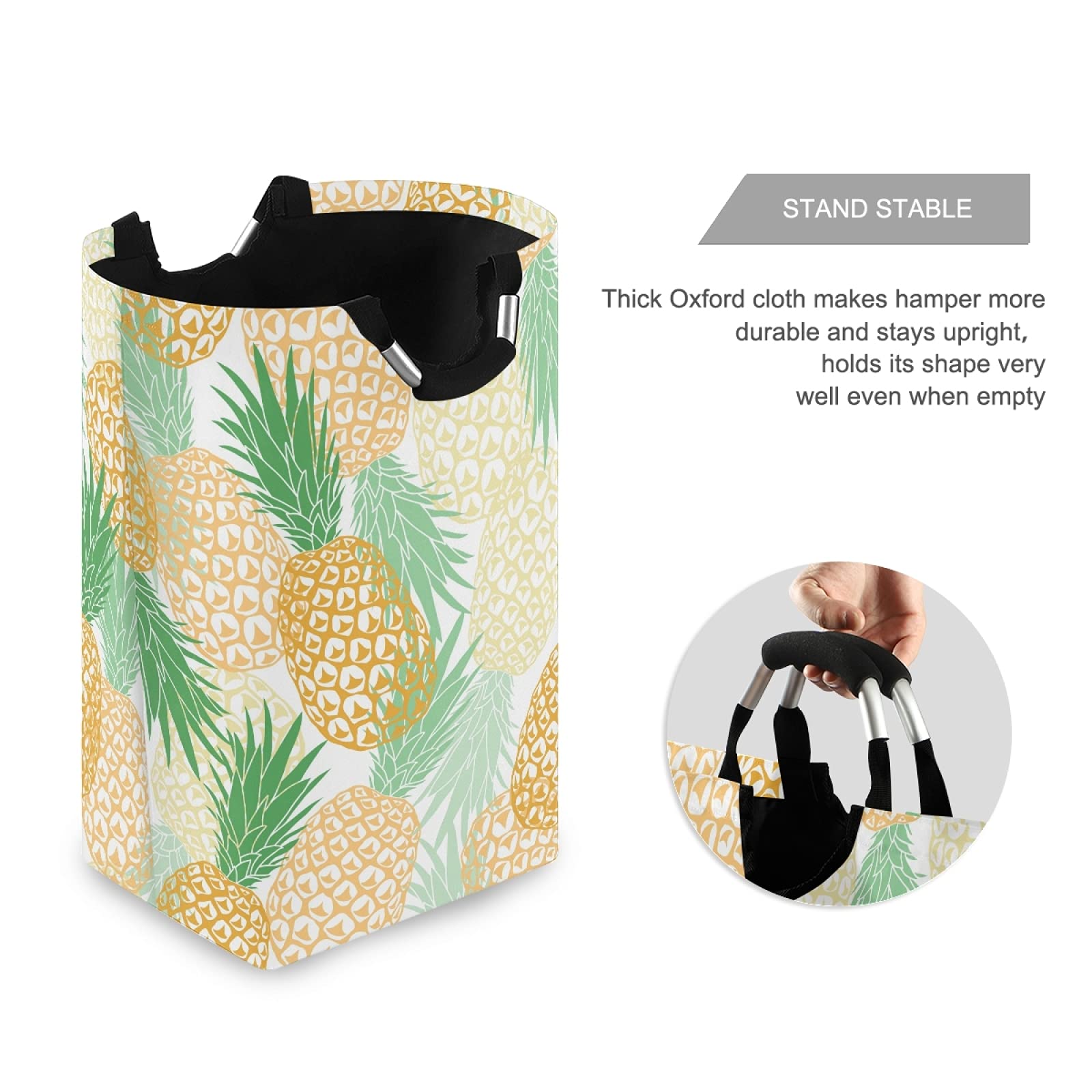 **Tarity 52L Large Collapsible Laundry Hamper - Yellow Pineapple Design, Oxford Fabric Dirty Clothes Basket with Handles, Foldable Storage Bin for Bedroom, Bathroom, Closet - Perfect for Laundry Room, Dorm, or Travel**