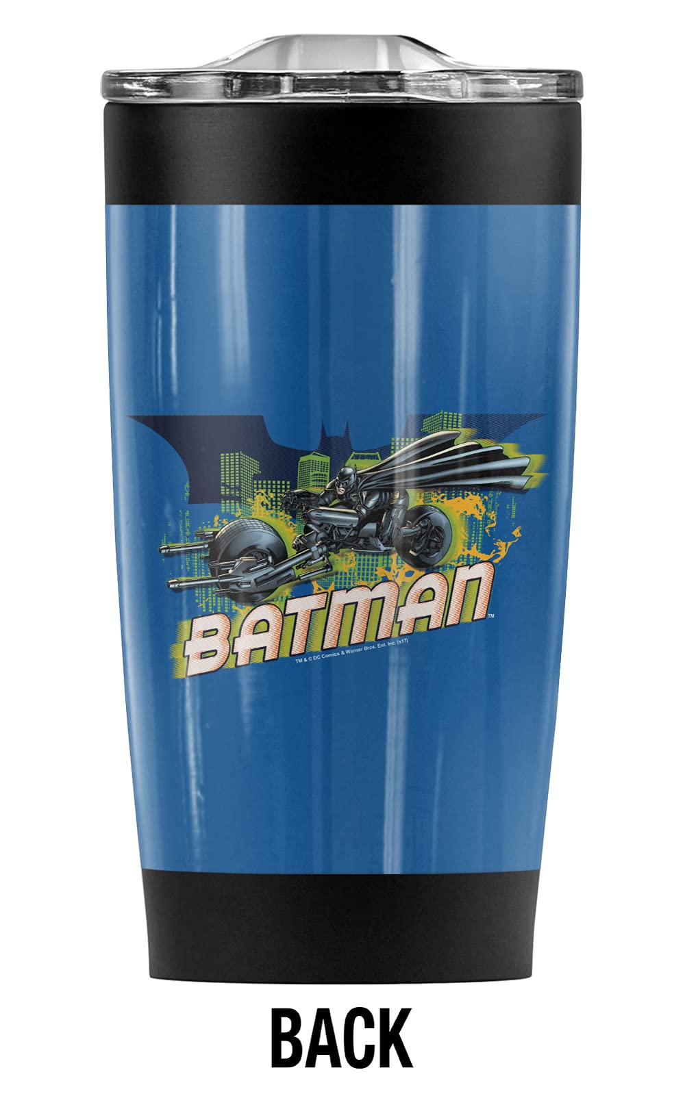 Batman Dark Knight Rises Wheels On Fire 20oz Stainless Steel Tumbler - Vacuum Insulated Coffee Travel Mug with Leakproof Sliding Lid | Keeps Hot & Cold Beverages for Hours | Perfect for Office, Gym, Camping & Car Commutes