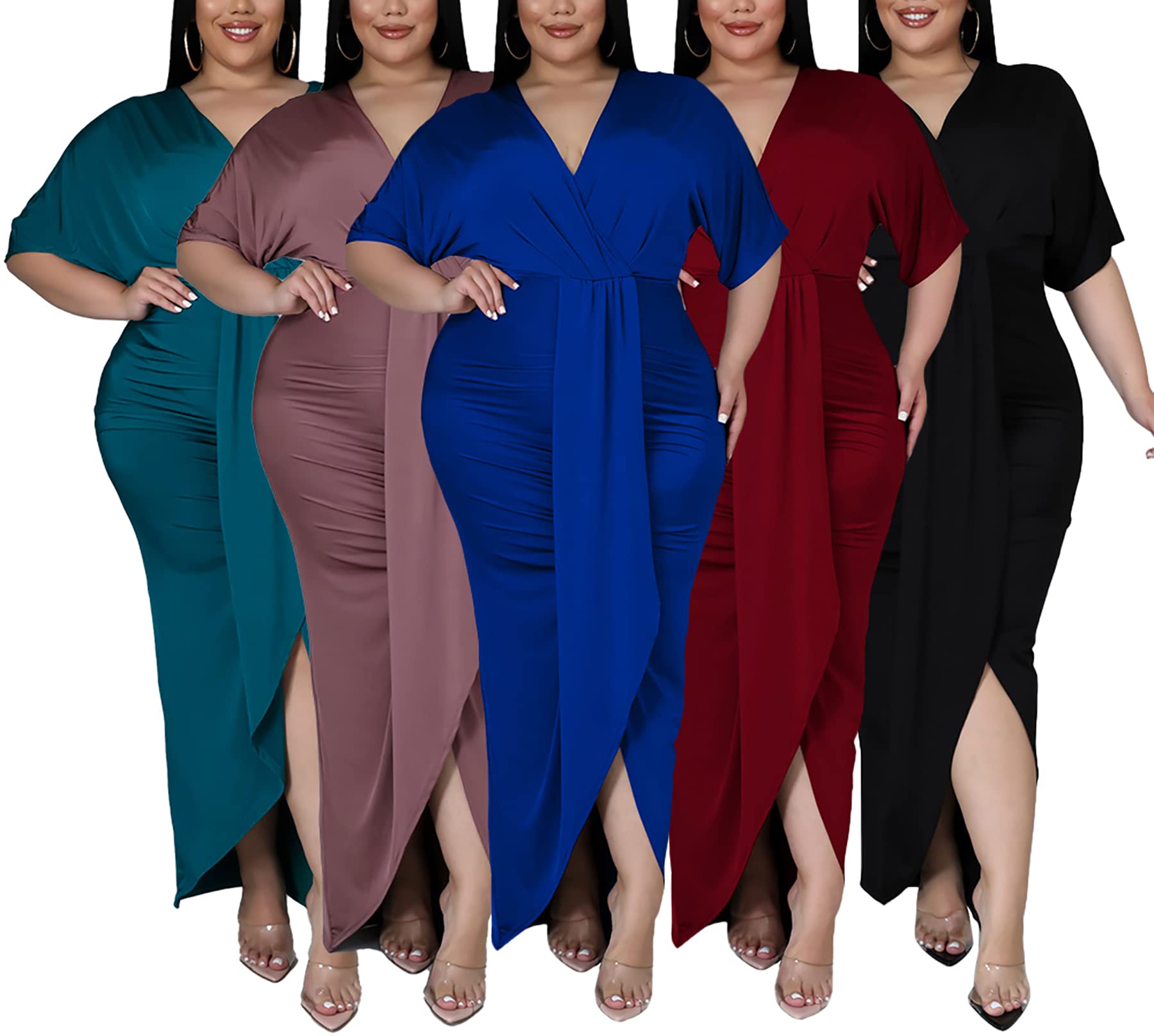 Sexy Plus Size Maxi Dress for Women - V Neck Short Sleeve Wedding Guest & Party Dress - Flattering for Curvy Figures - Perfect for Weddings, Cocktail Parties & Special Occasions