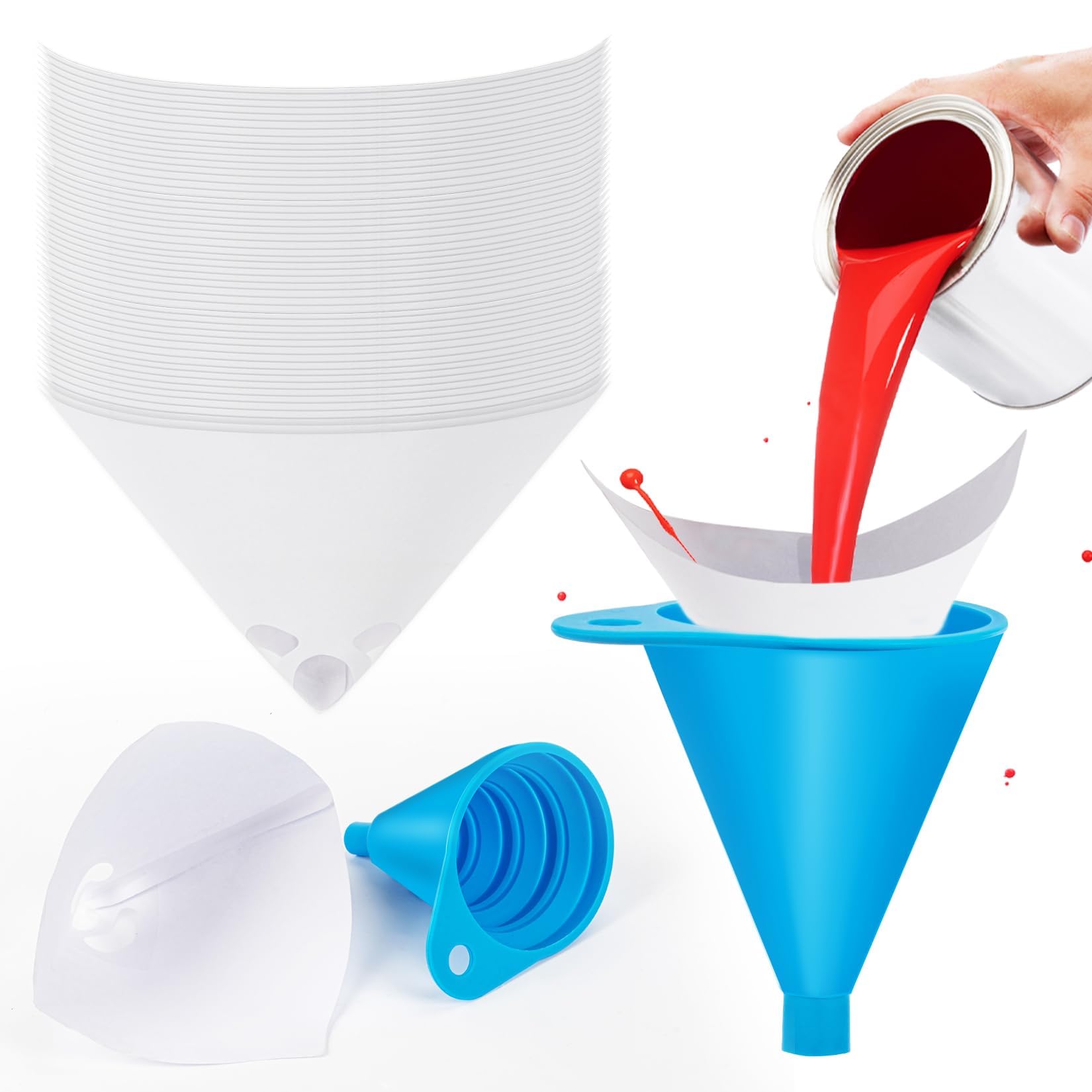75 Pack Disposable Paint Strainers - Fine Mesh Cone Filters for Paint Mixing, Spray Gun, Automotive Body Repair | Includes 1 Funnel | Perfect for DIY Projects & Professional Painting