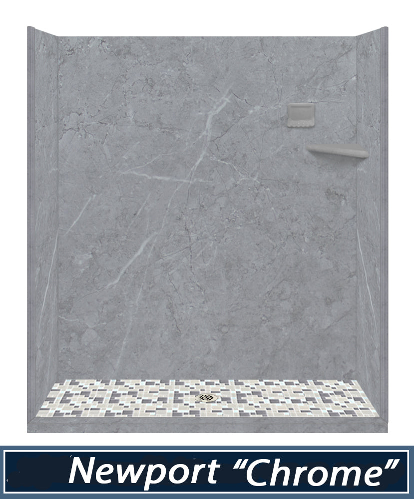 Grio Marble 60-Inch Alcove Shower Kit with 3 Accent Options - Waterproof Shower Pan & Wall Panels (Liner Optional) - Perfect for Bathroom Remodeling & Modern Home Upgrade