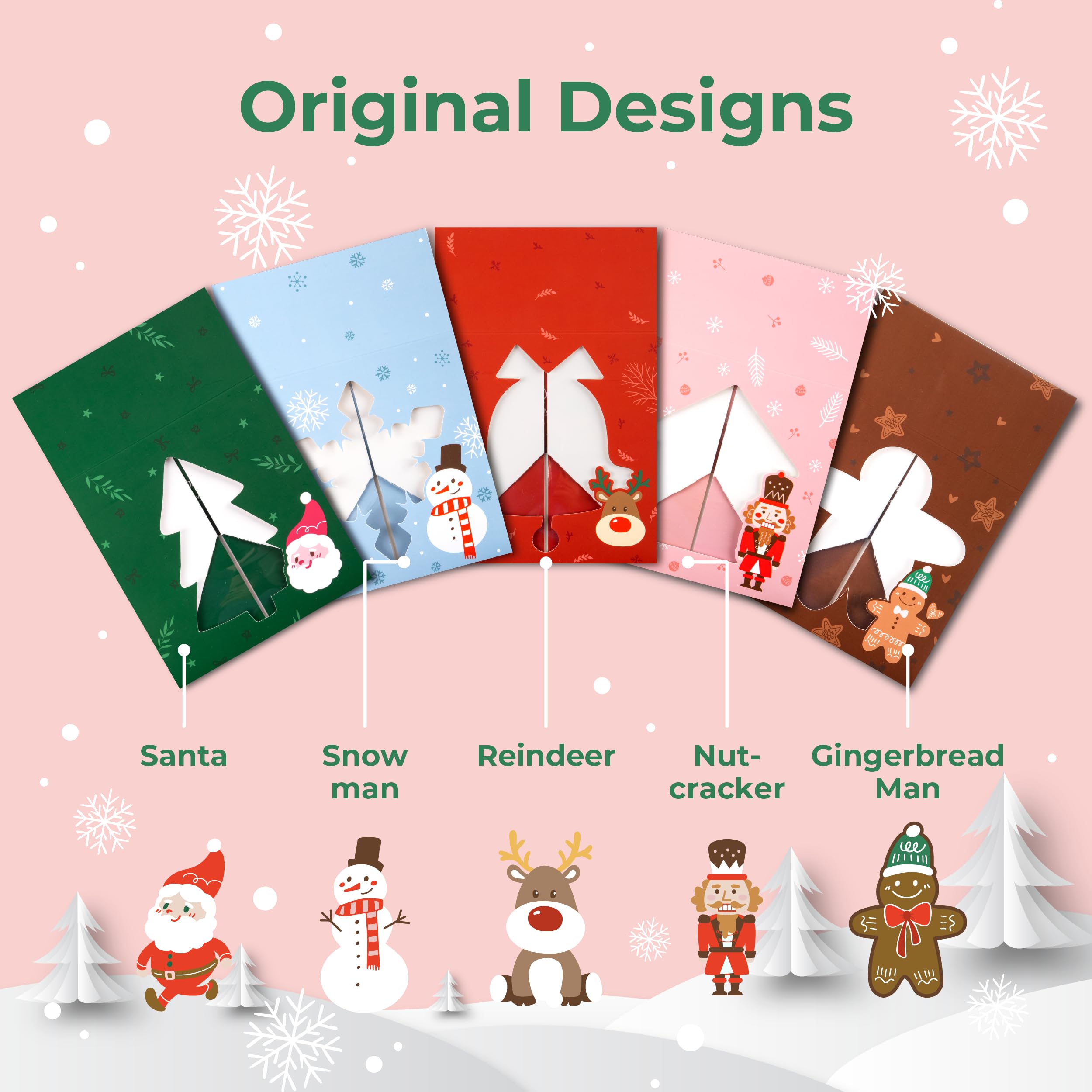 25 Pack Christmas Cookie Boxes with Window - 6x6x3 Inches Auto-Popup Small Treat Gift Boxes for Holiday Baking, Candy, Chocolate & Cupcakes | 5 Color Bakery Packaging for Parties, Gifts & Festive Treats